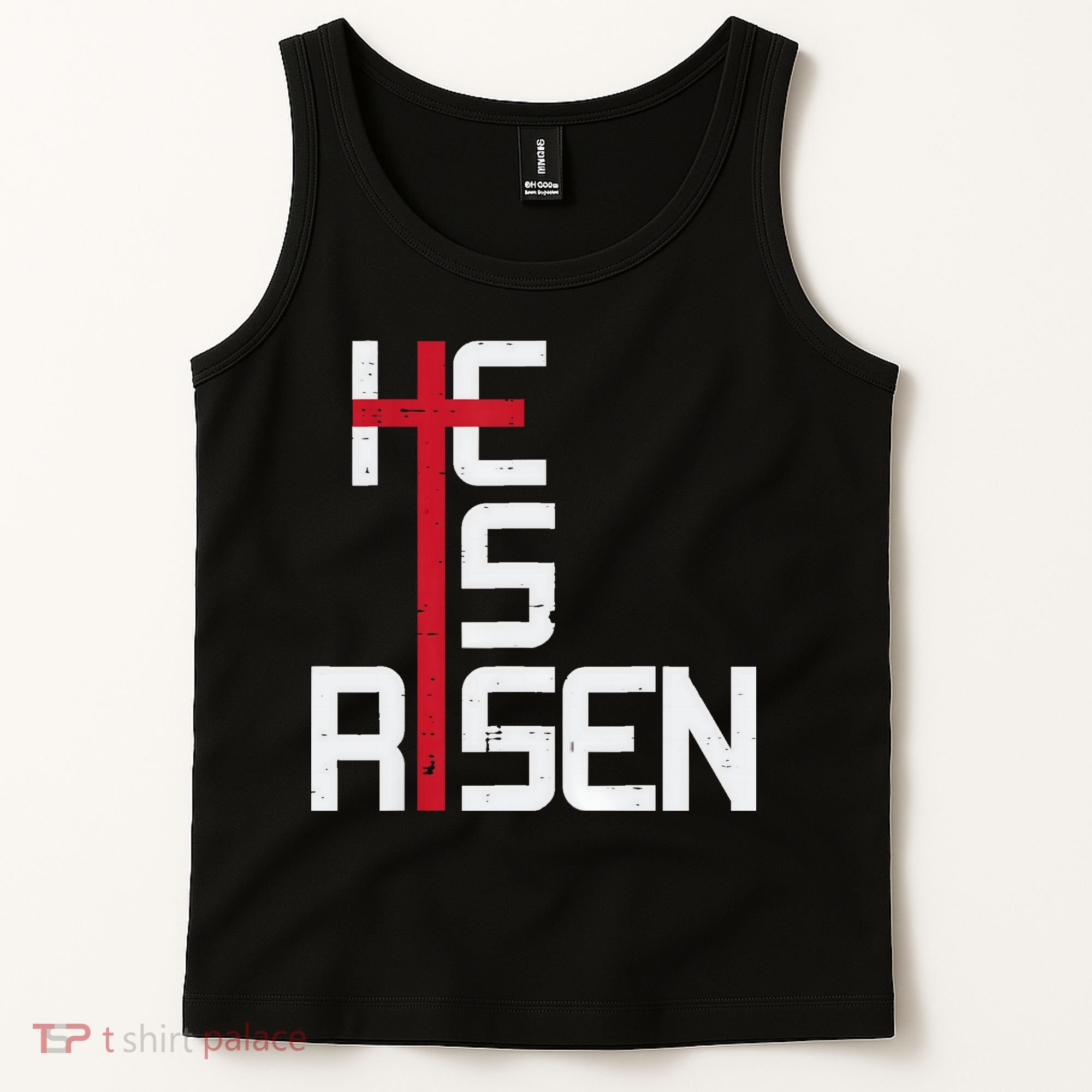 He Is Risen Cross Jesus Easter Christian Religious Men Teens Tank Top