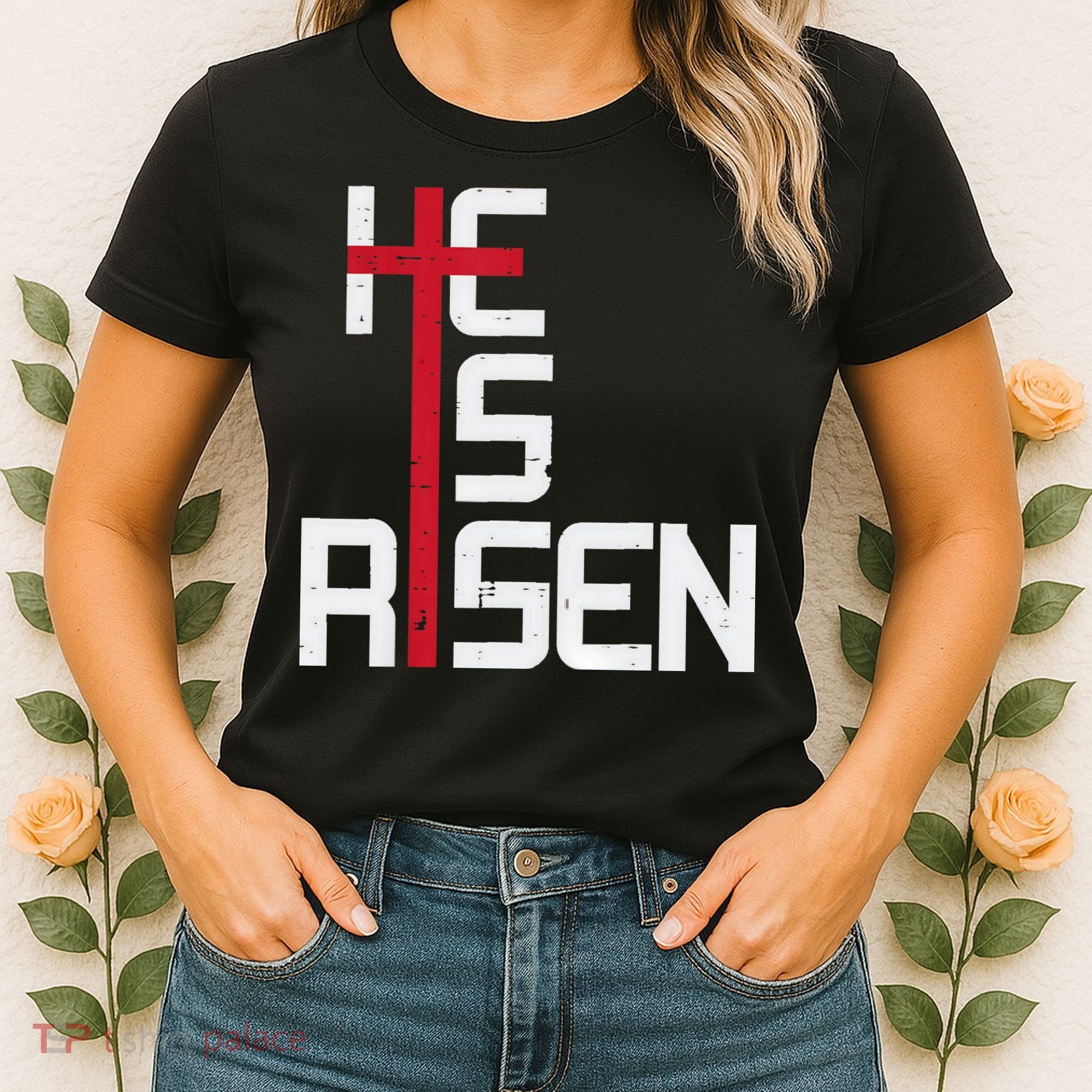 He Is Risen Cross Jesus Easter Christian Religious Men Teens Women's T-Shirt