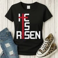 He Is Risen Cross Jesus Easter Christian Religious Men Teens Women's T-Shirt thumb 3