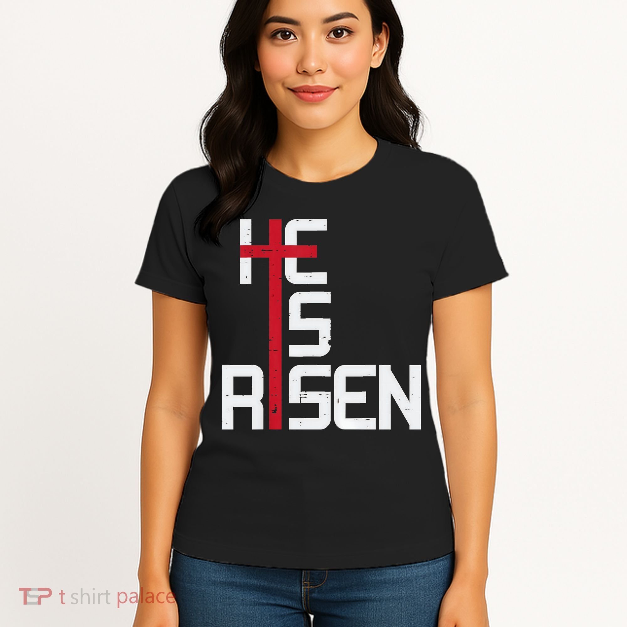 He Is Risen Cross Jesus Easter Christian Religious Men Teens Women's T-Shirt