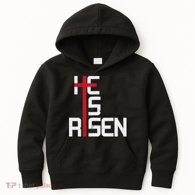 He Is Risen Cross Jesus Easter Christian Religious Men Teens Kids Hoodie