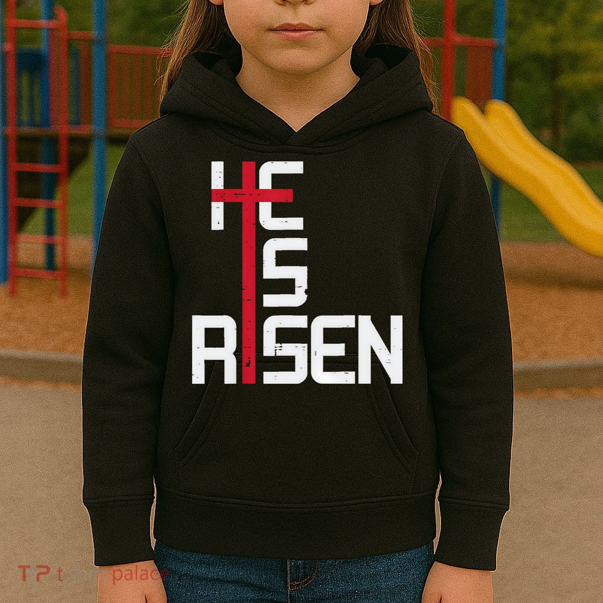 He Is Risen Cross Jesus Easter Christian Religious Men Teens Kids Hoodie