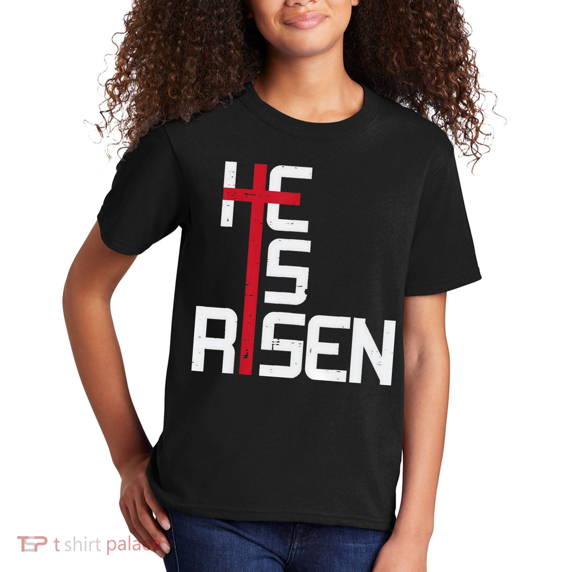 He Is Risen Cross Jesus Easter Christian Religious Men Teens Kids T-Shirt