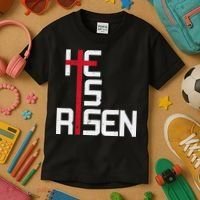 He Is Risen Cross Jesus Easter Christian Religious Men Teens Kids T-Shirt thumb 3