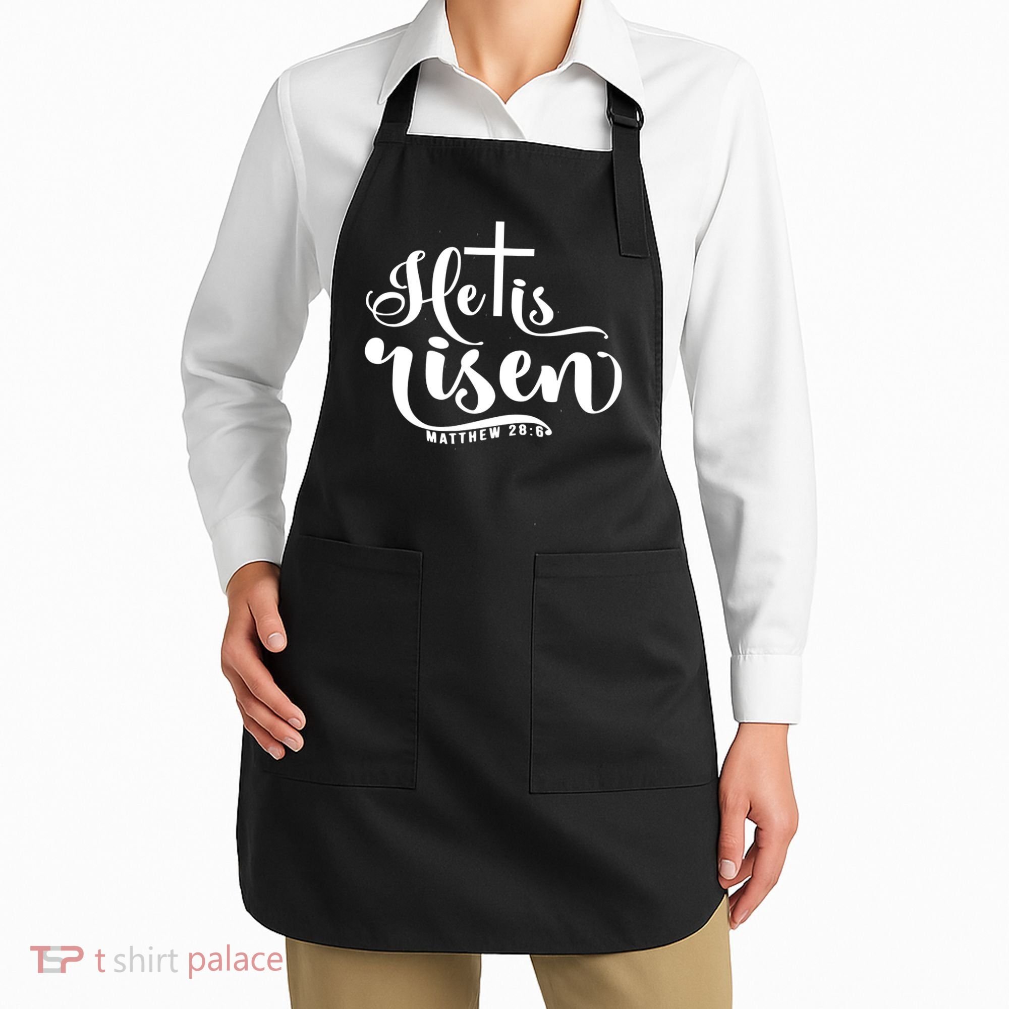 He Is Risen Matthew 28:6 Easter Cross Apron