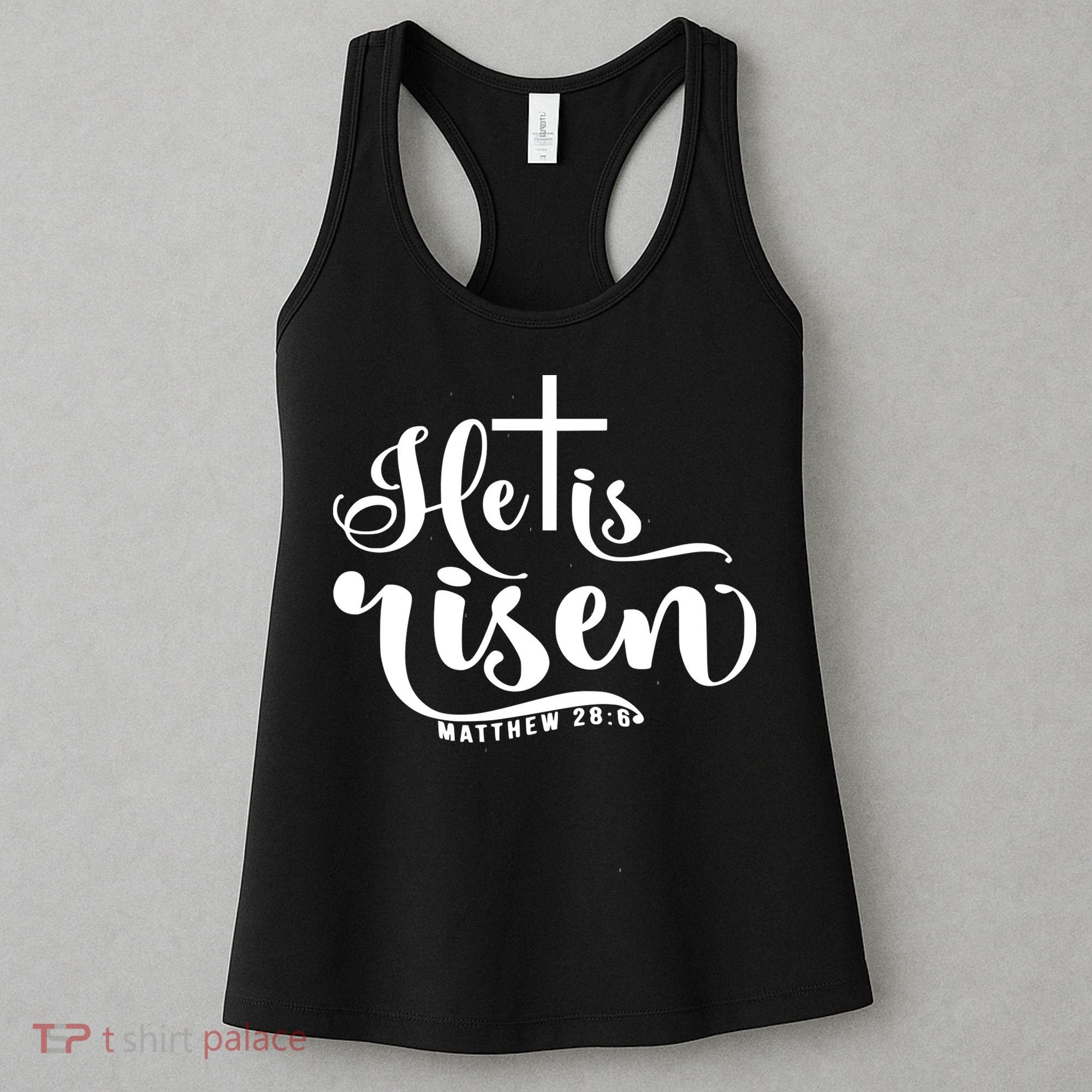 He Is Risen Matthew 28:6 Easter Cross Women's Tank Top