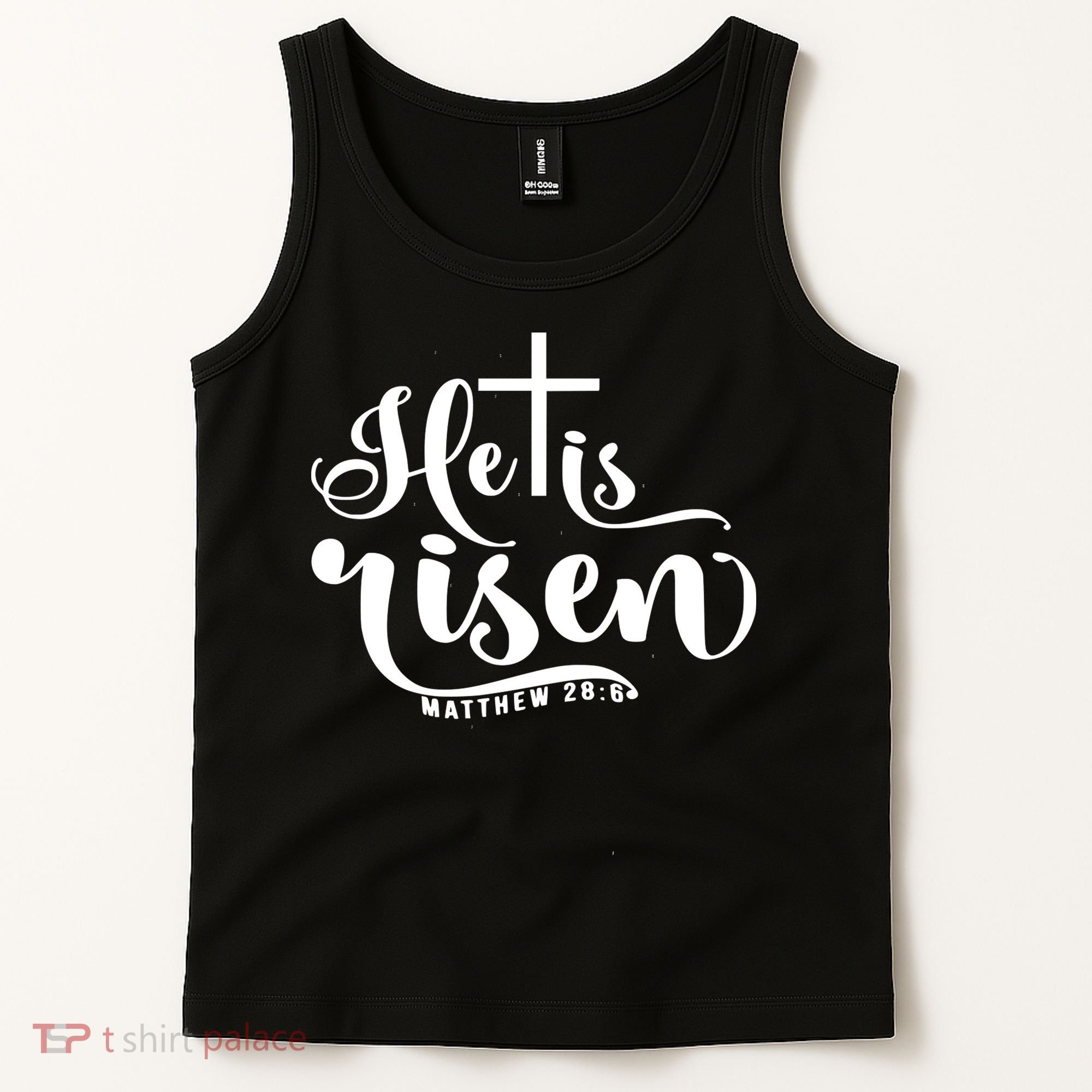 He Is Risen Matthew 28:6 Easter Cross Tank Top