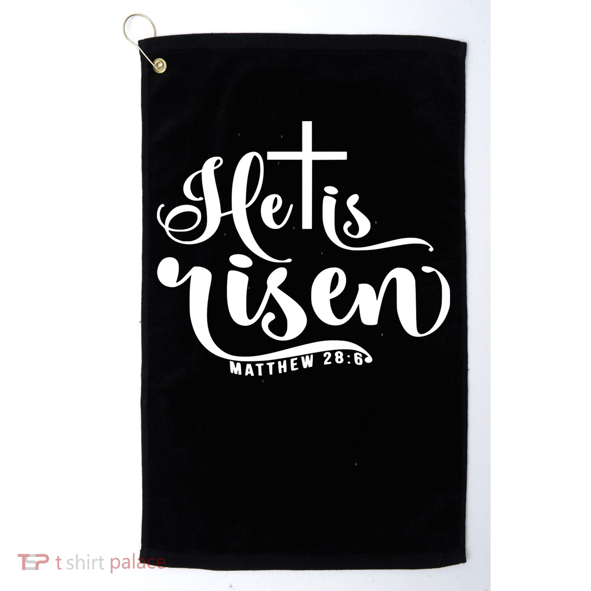 He Is Risen Matthew 28:6 Easter Cross Golf Towel