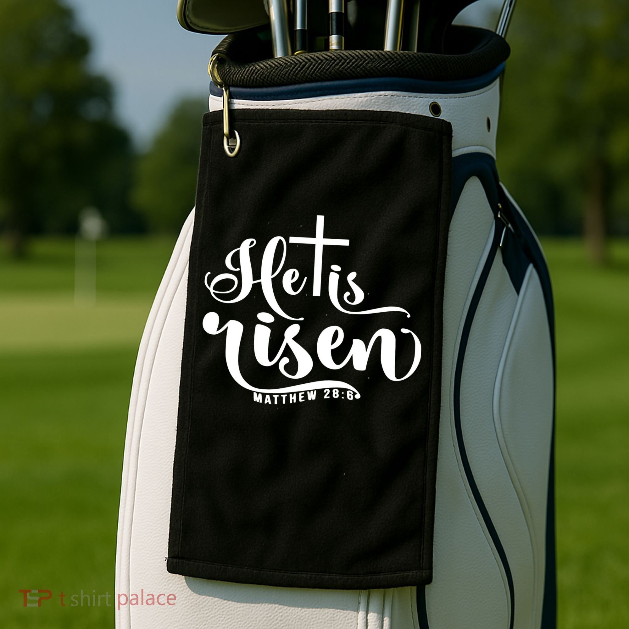 He Is Risen Matthew 28:6 Easter Cross Golf Towel