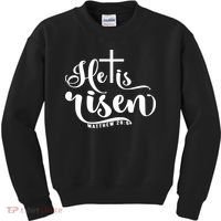 He Is Risen Matthew 28:6 Easter Cross Kids Sweatshirt thumb 0