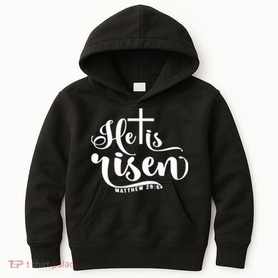 He Is Risen Matthew 28:6 Easter Cross Kids Hoodie