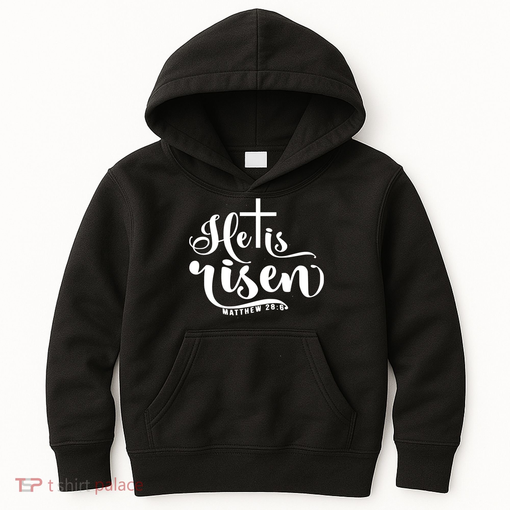 He Is Risen Matthew 28:6 Easter Cross Kids Hoodie