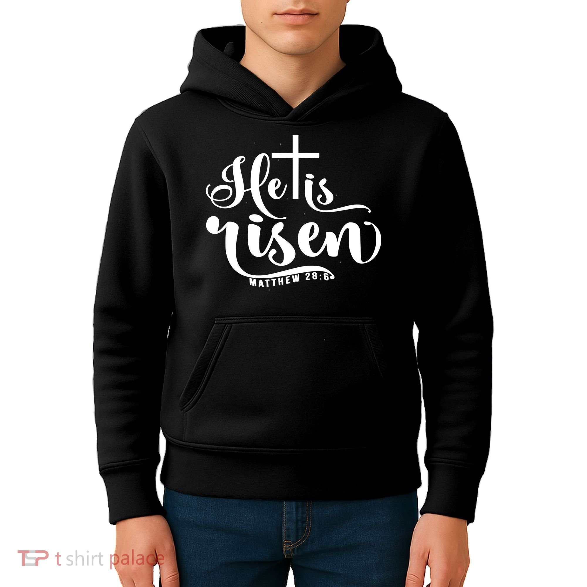 He Is Risen Matthew 28:6 Easter Cross Kids Hoodie