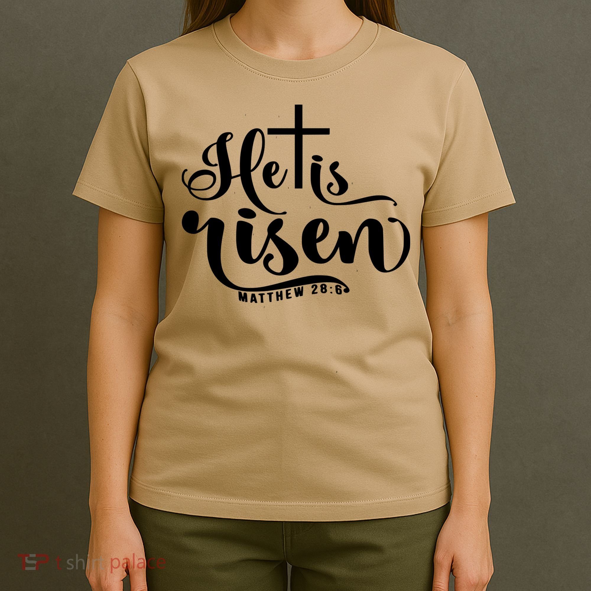 He Is Risen Matthew 28:6 Easter Cross T-Shirt