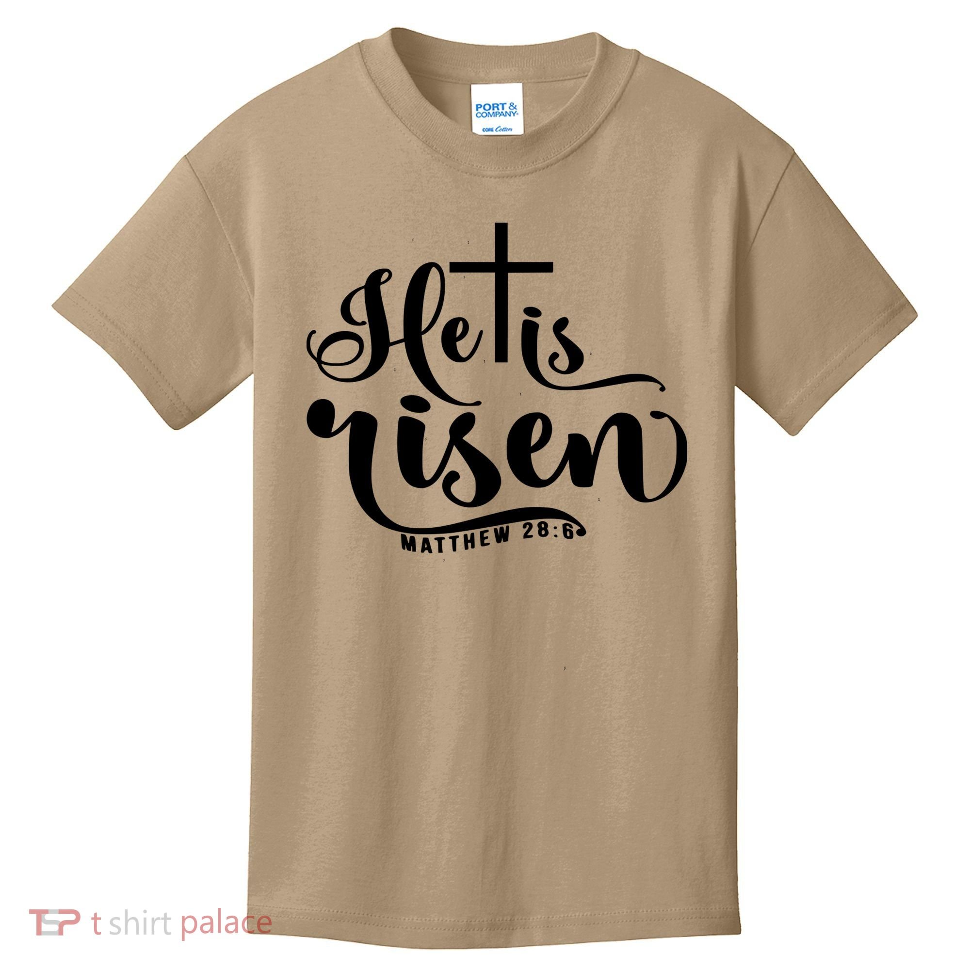He Is Risen Matthew 28:6 Easter Cross Kids T-Shirt