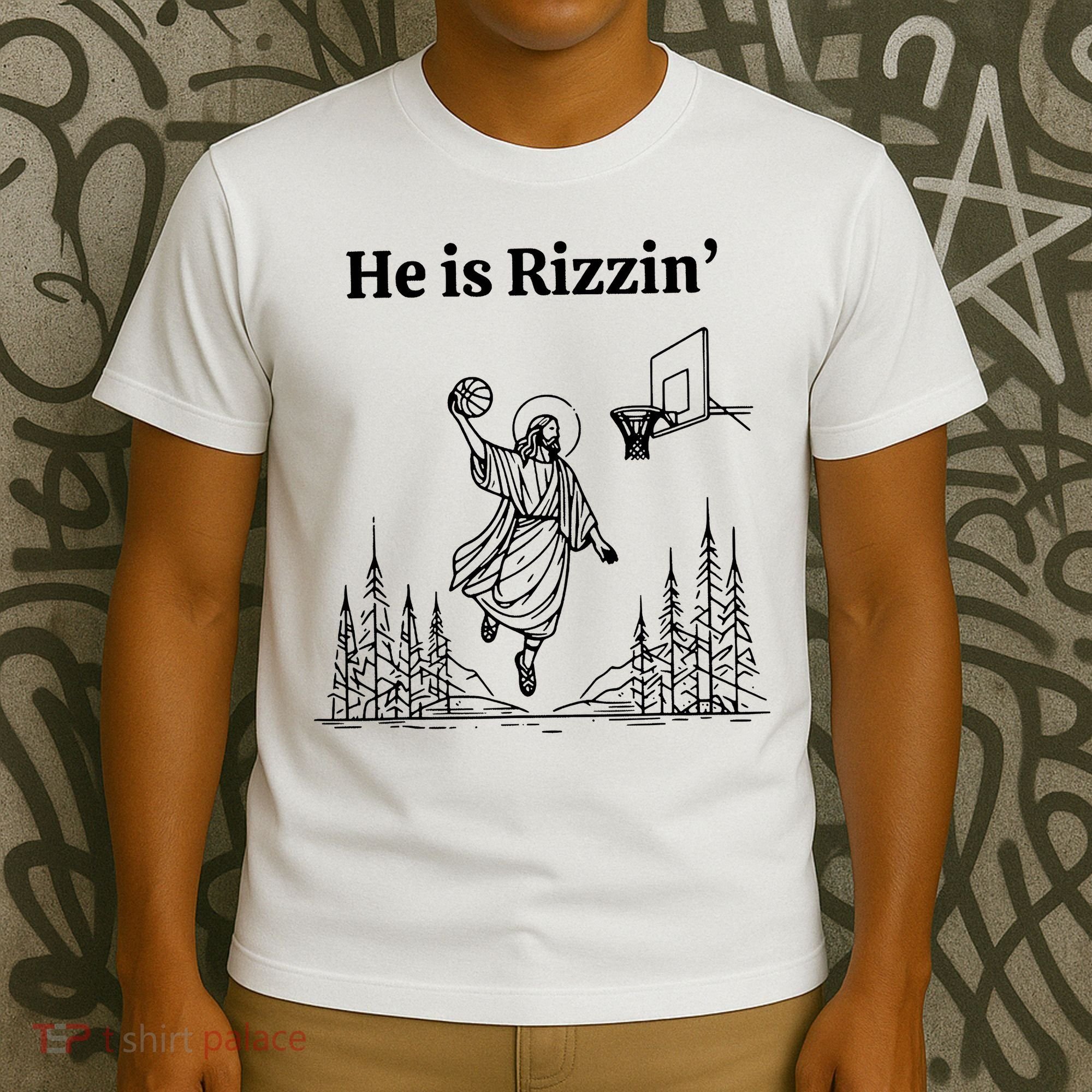He Is Rizzin Funny Basketball Retro Christian Religious T-Shirt