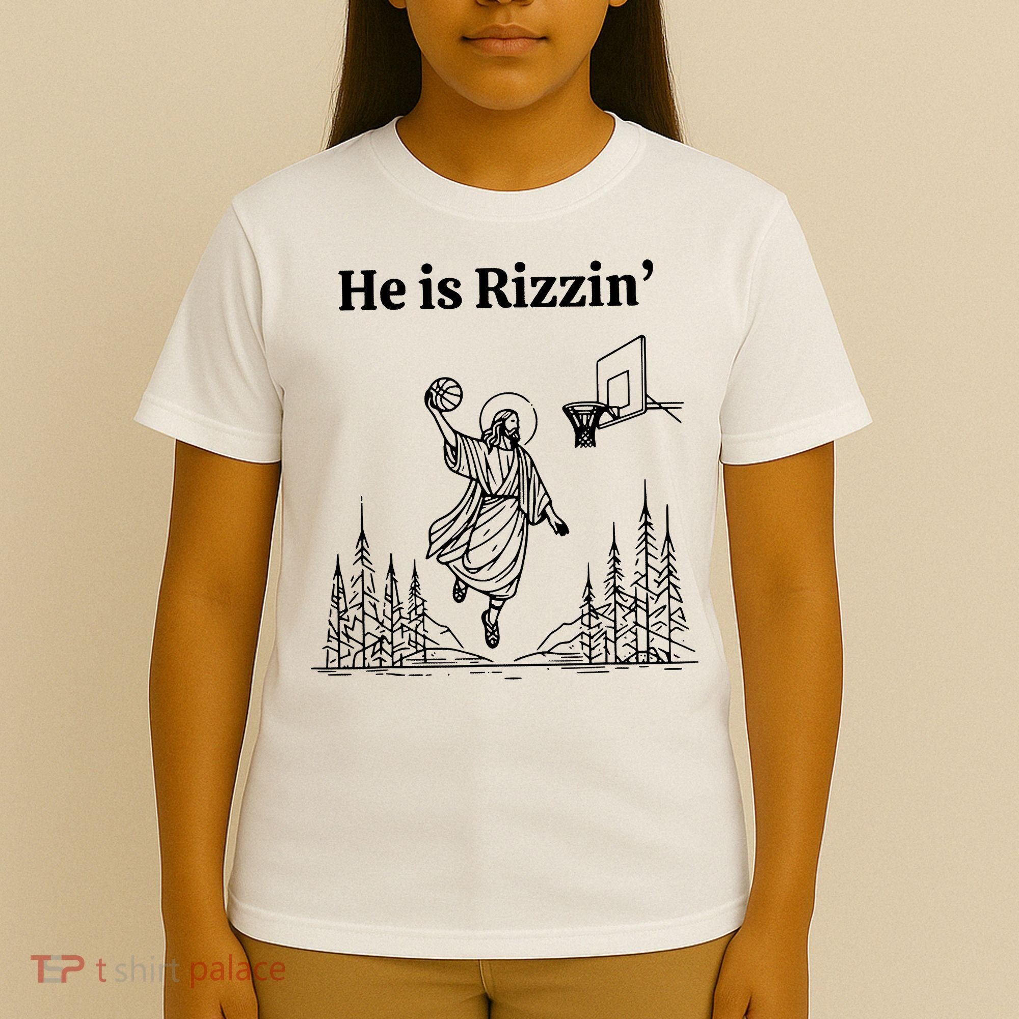 He Is Rizzin Funny Basketball Retro Christian Religious T-Shirt