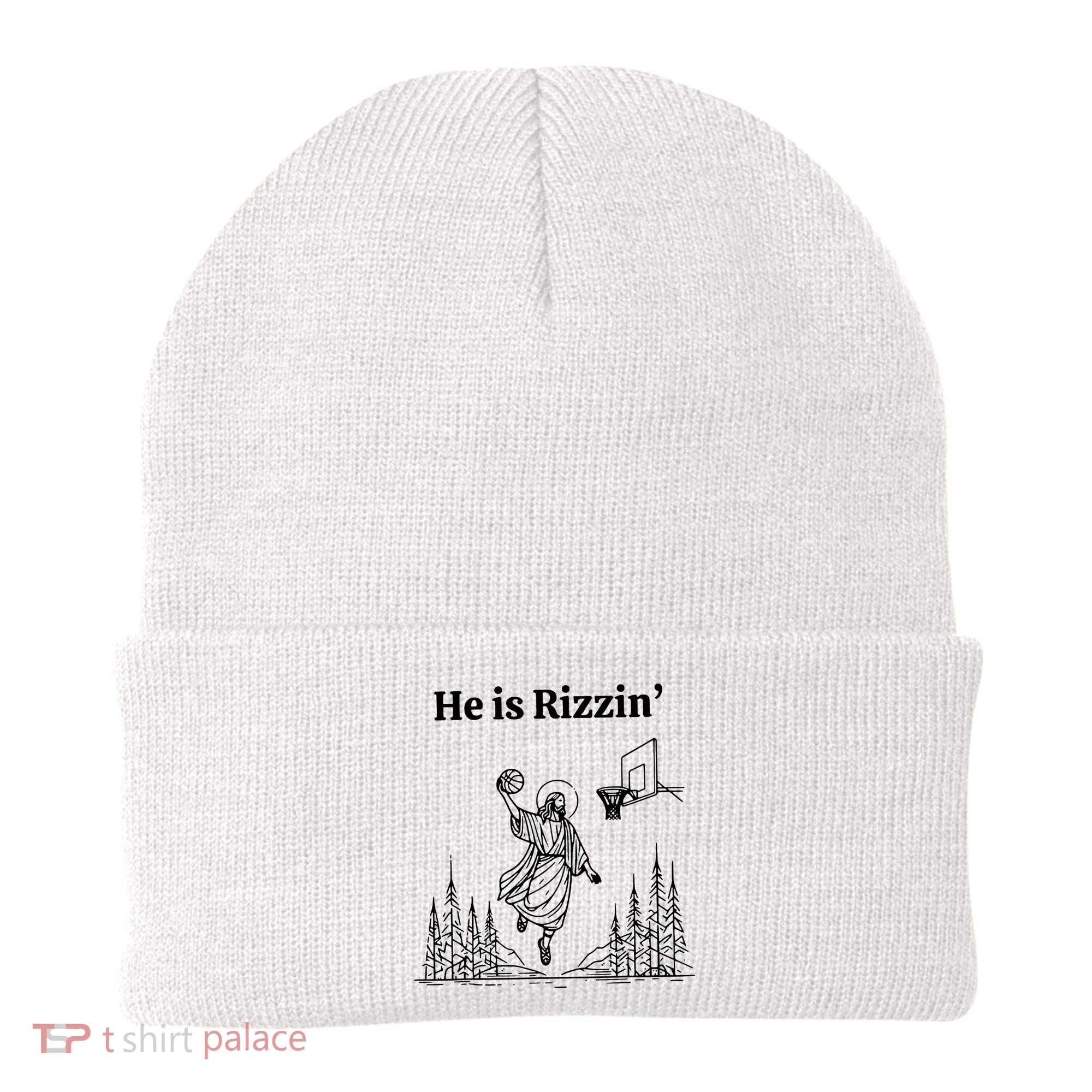 He Is Rizzin Funny Basketball Retro Christian Religious Beanie