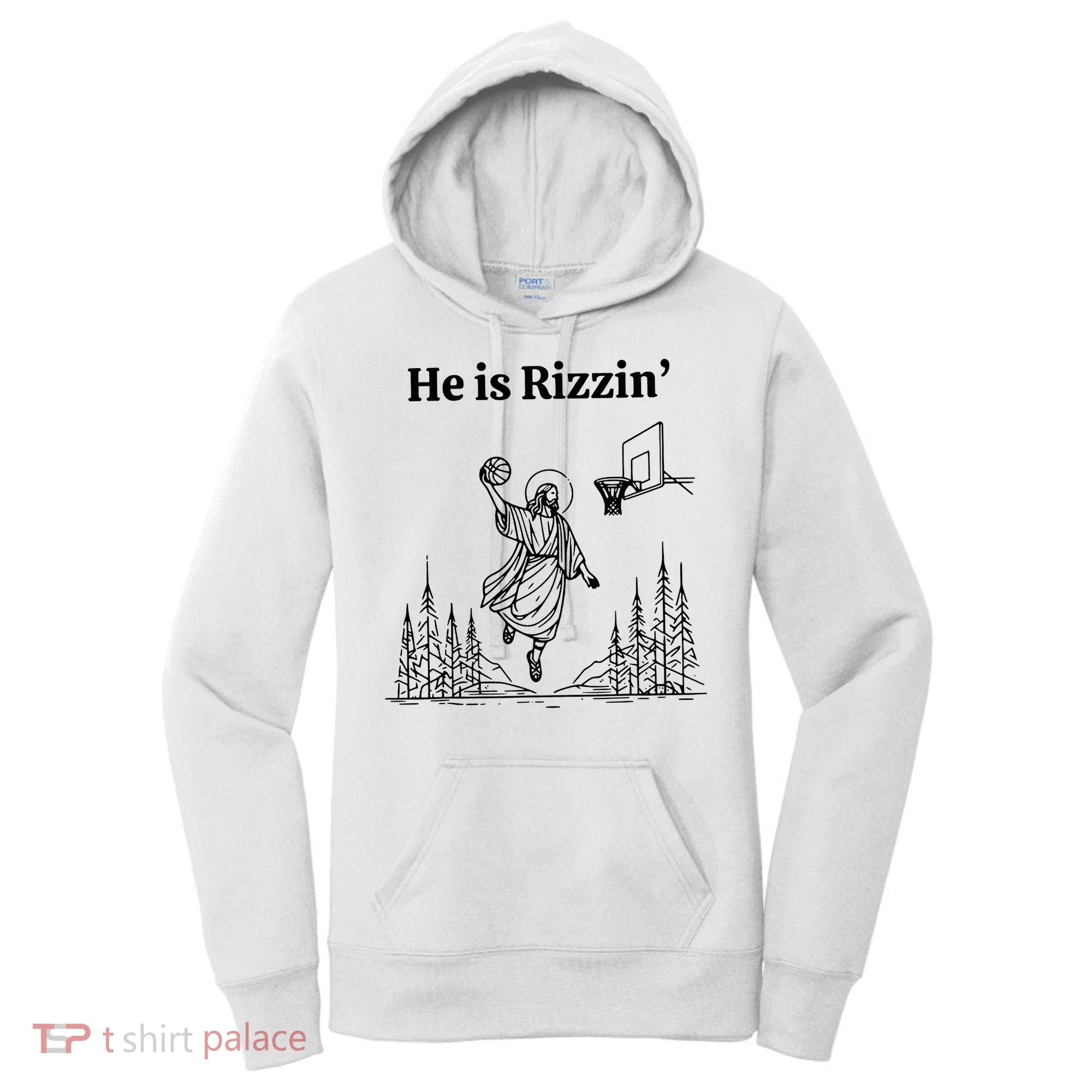 He Is Rizzin Funny Basketball Retro Christian Religious Women's Hoodie