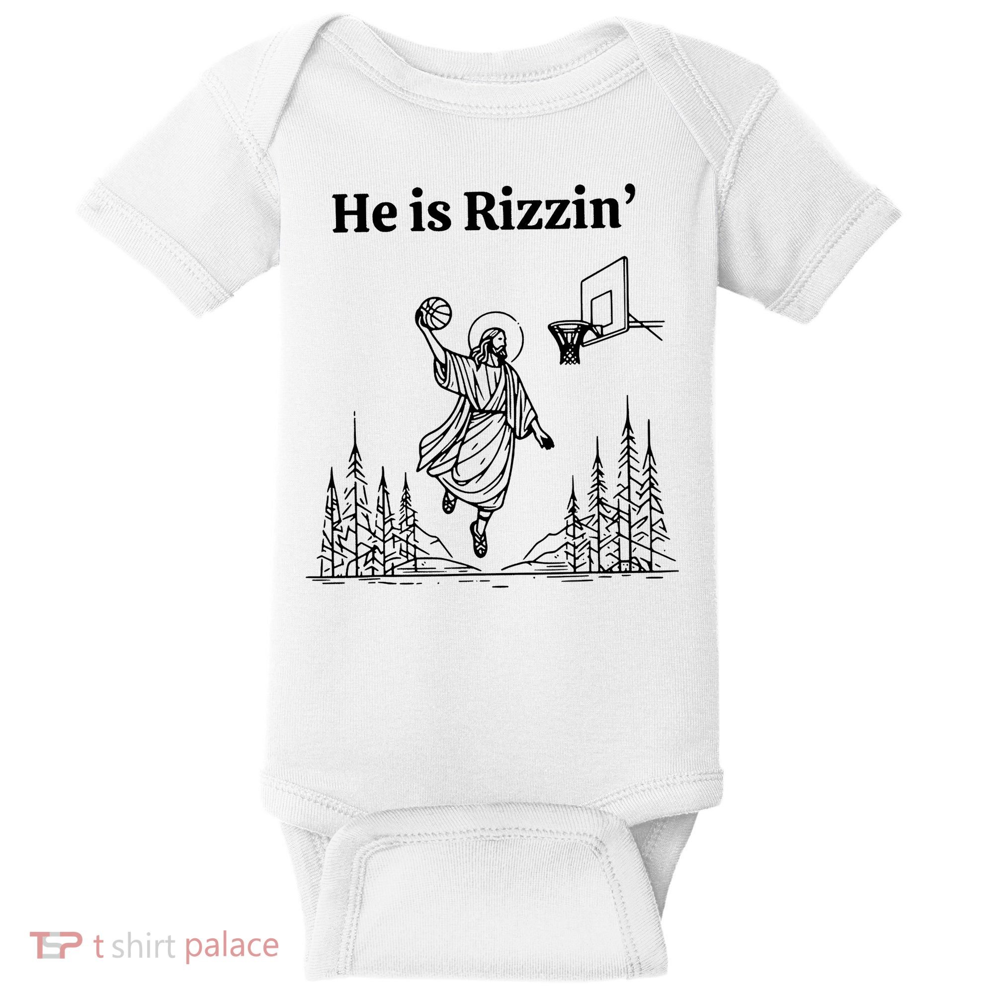 He Is Rizzin Funny Basketball Retro Christian Religious Baby Bodysuit