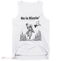 He Is Rizzin Funny Basketball Retro Christian Religious Tank Top thumb 0