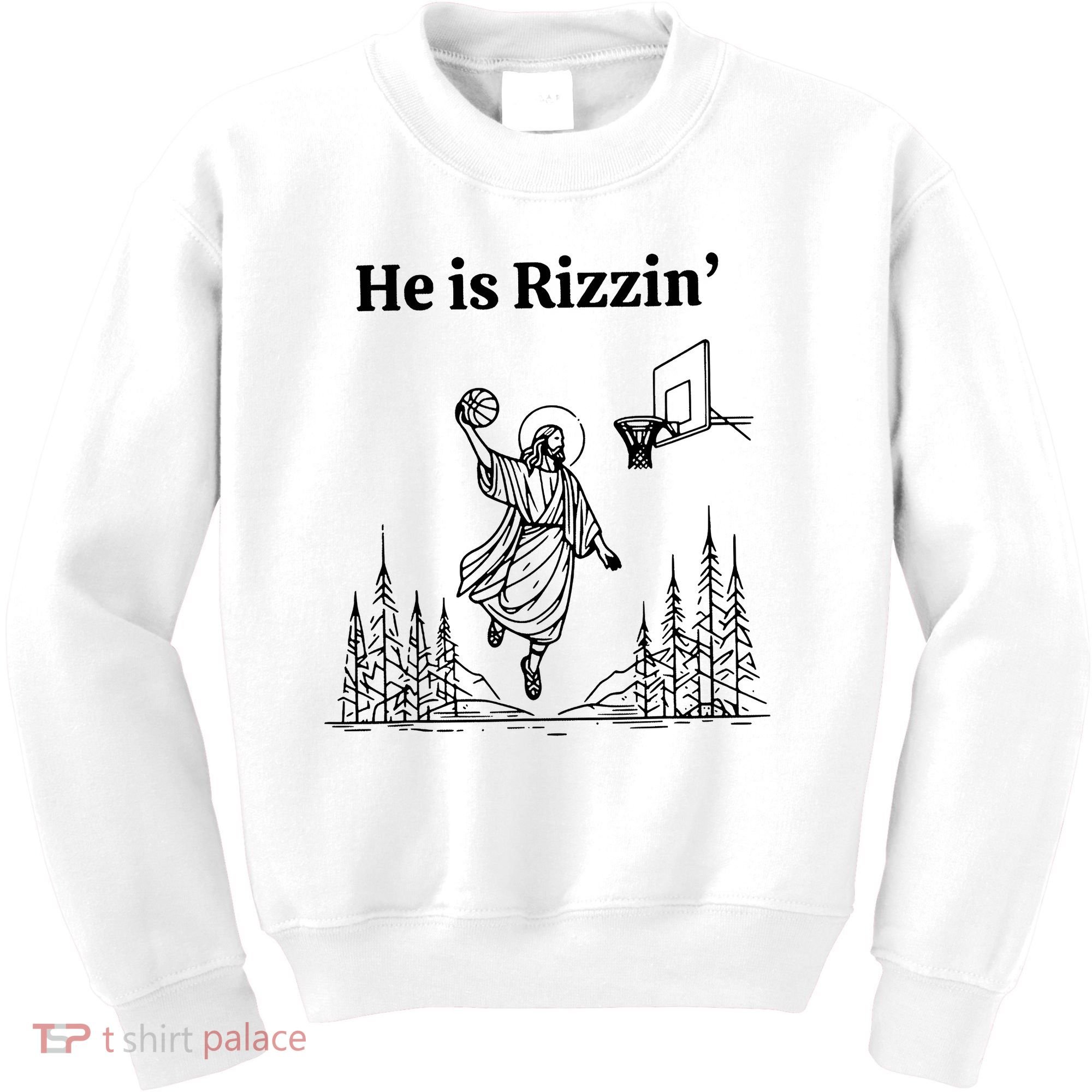He Is Rizzin Funny Basketball Retro Christian Religious Kids Sweatshirt