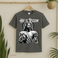 He Is Rizzin Jesus Playing Football Funny Sports Rizz T-Shirt thumb 2
