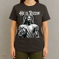 He Is Rizzin Jesus Playing Football Funny Sports Rizz T-Shirt thumb 4