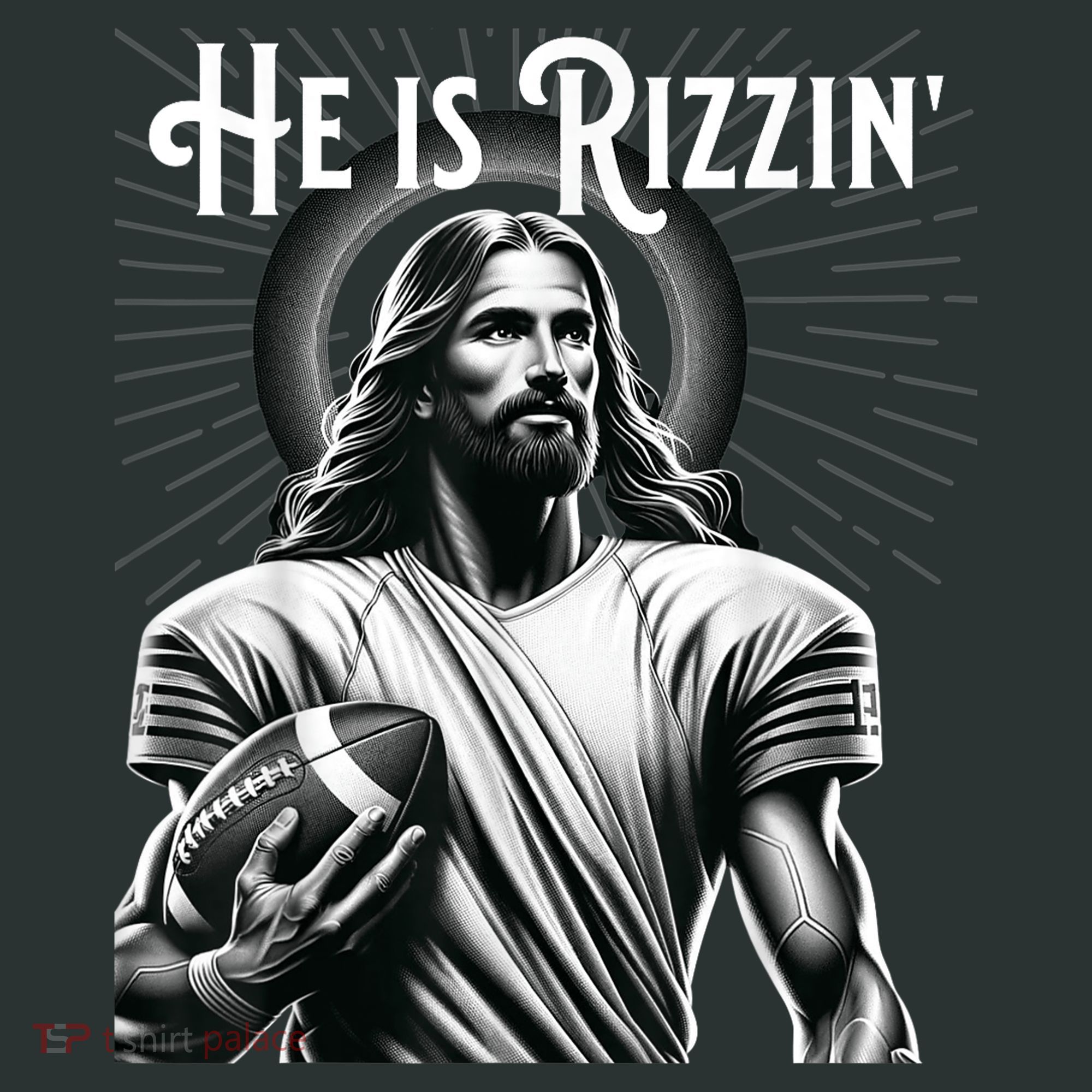 He Is Rizzin Jesus Playing Football Funny Sports Rizz T-Shirt