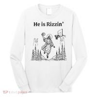 He Is Rizzin Funny Basketball Retro Christian Religious Long Sleeve Shirt thumb 0