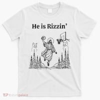 He Is Rizzin Funny Basketball Retro Christian Religious T-Shirt thumb 0