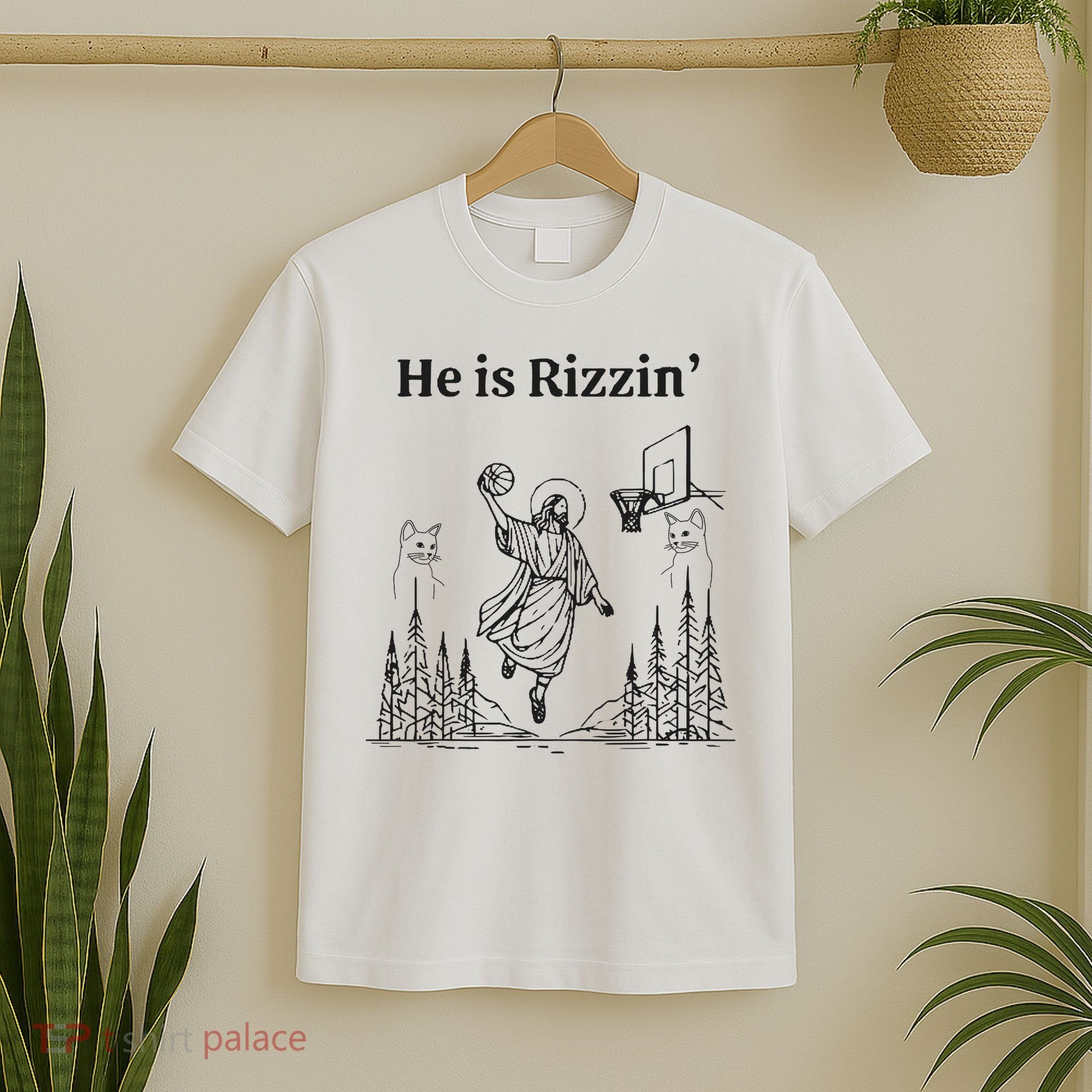 He Is Rizzin Funny Basketball Retro Christian Religious T-Shirt