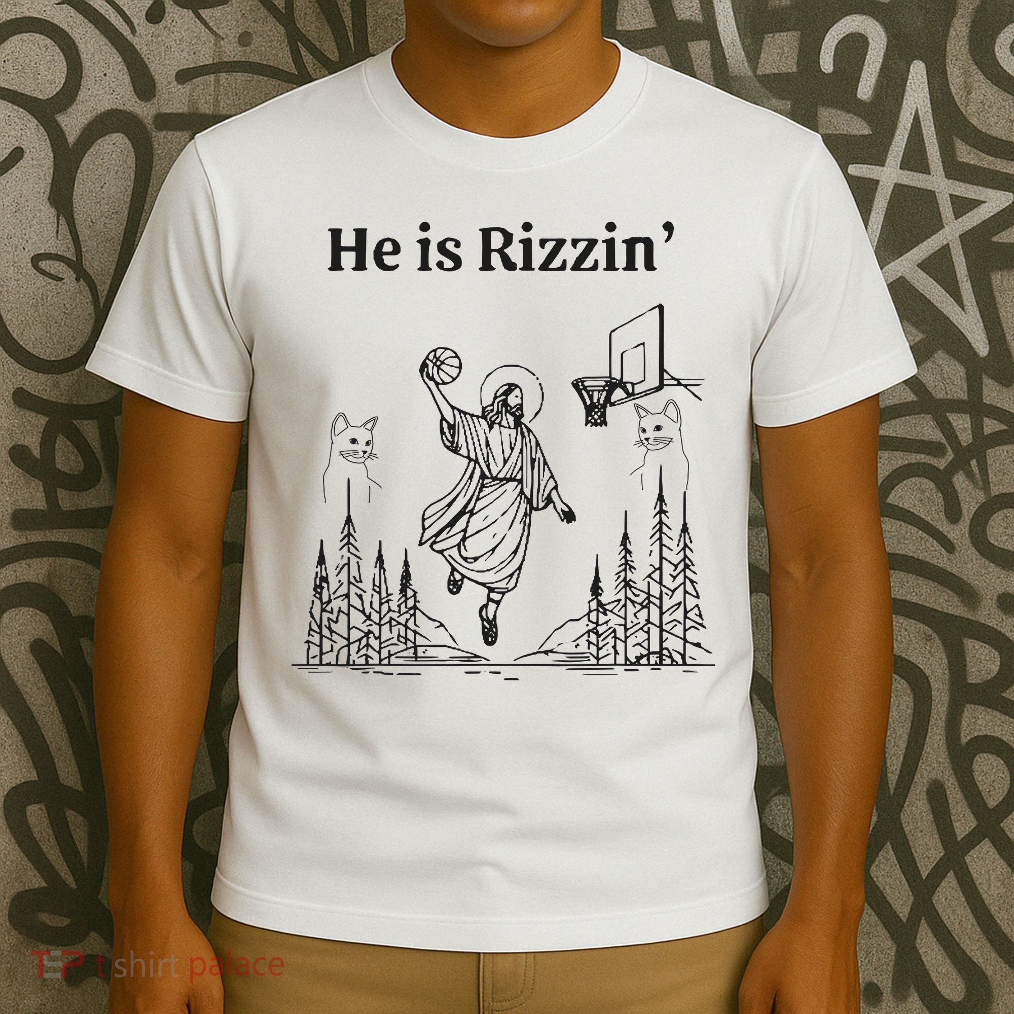 He Is Rizzin Funny Basketball Retro Christian Religious T-Shirt