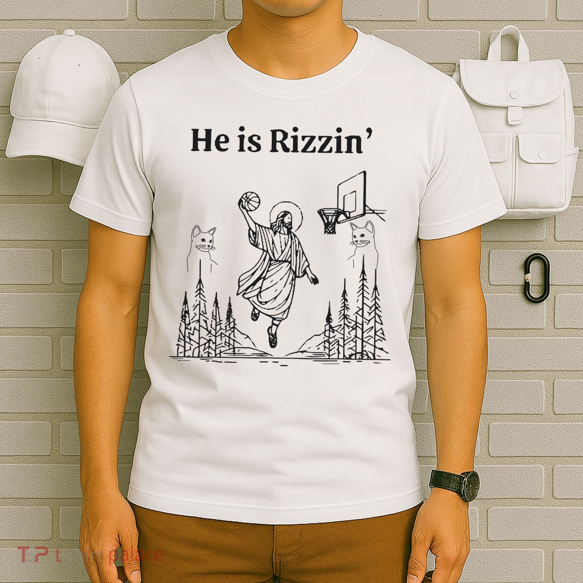 He Is Rizzin Funny Basketball Retro Christian Religious T-Shirt
