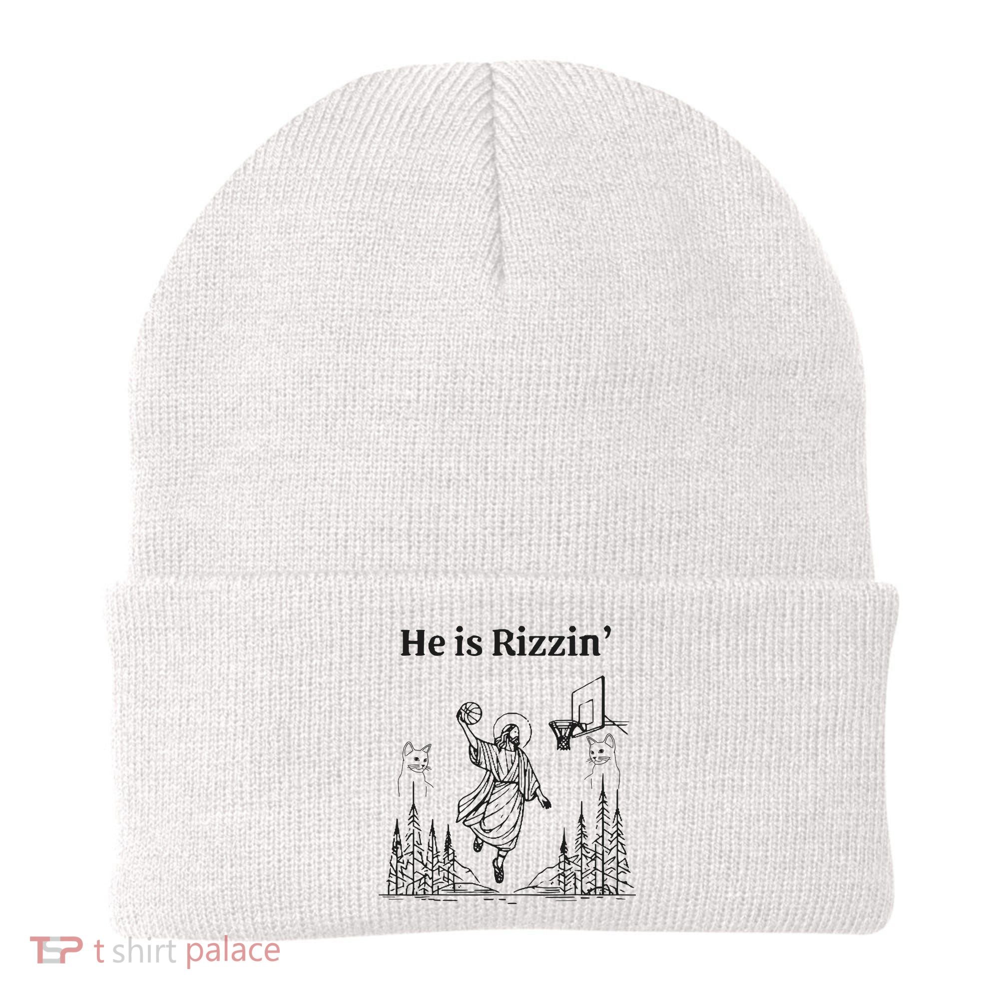 He Is Rizzin Funny Basketball Retro Christian Religious Beanie