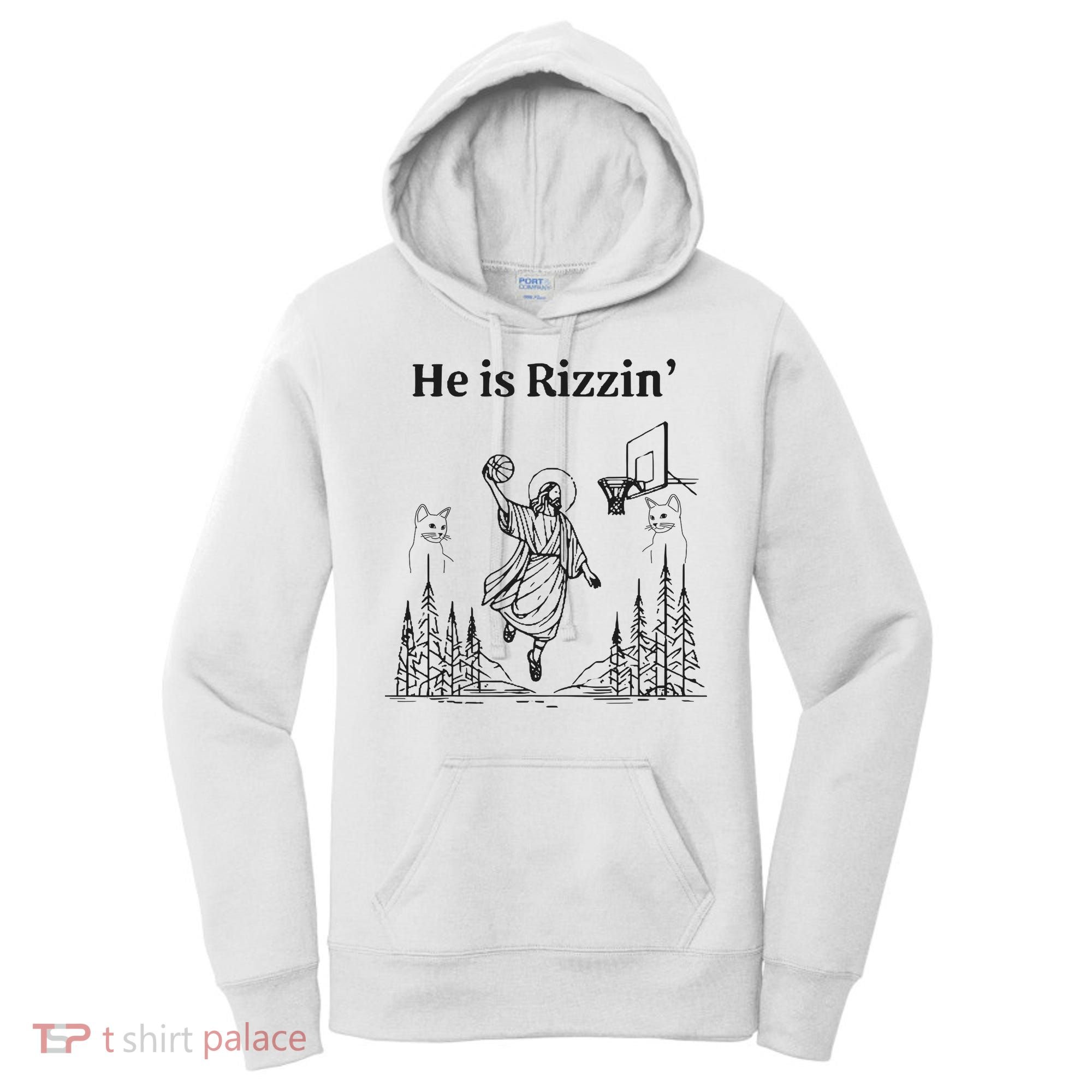 He Is Rizzin Funny Basketball Retro Christian Religious Women's Hoodie