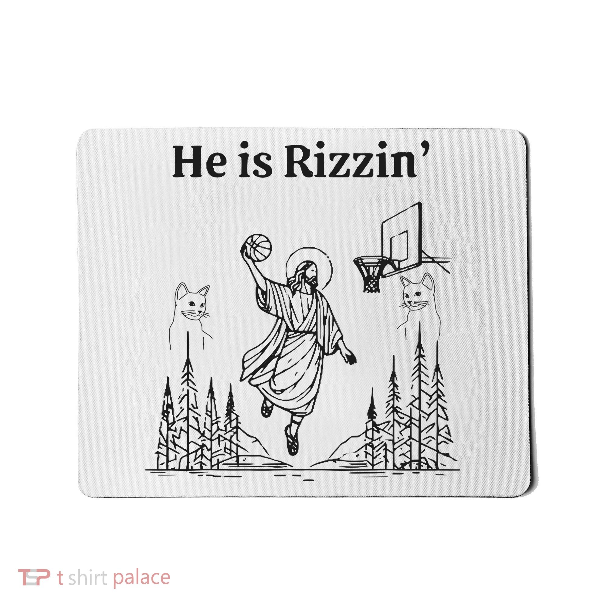 He Is Rizzin Funny Basketball Retro Christian Religious Mousepad