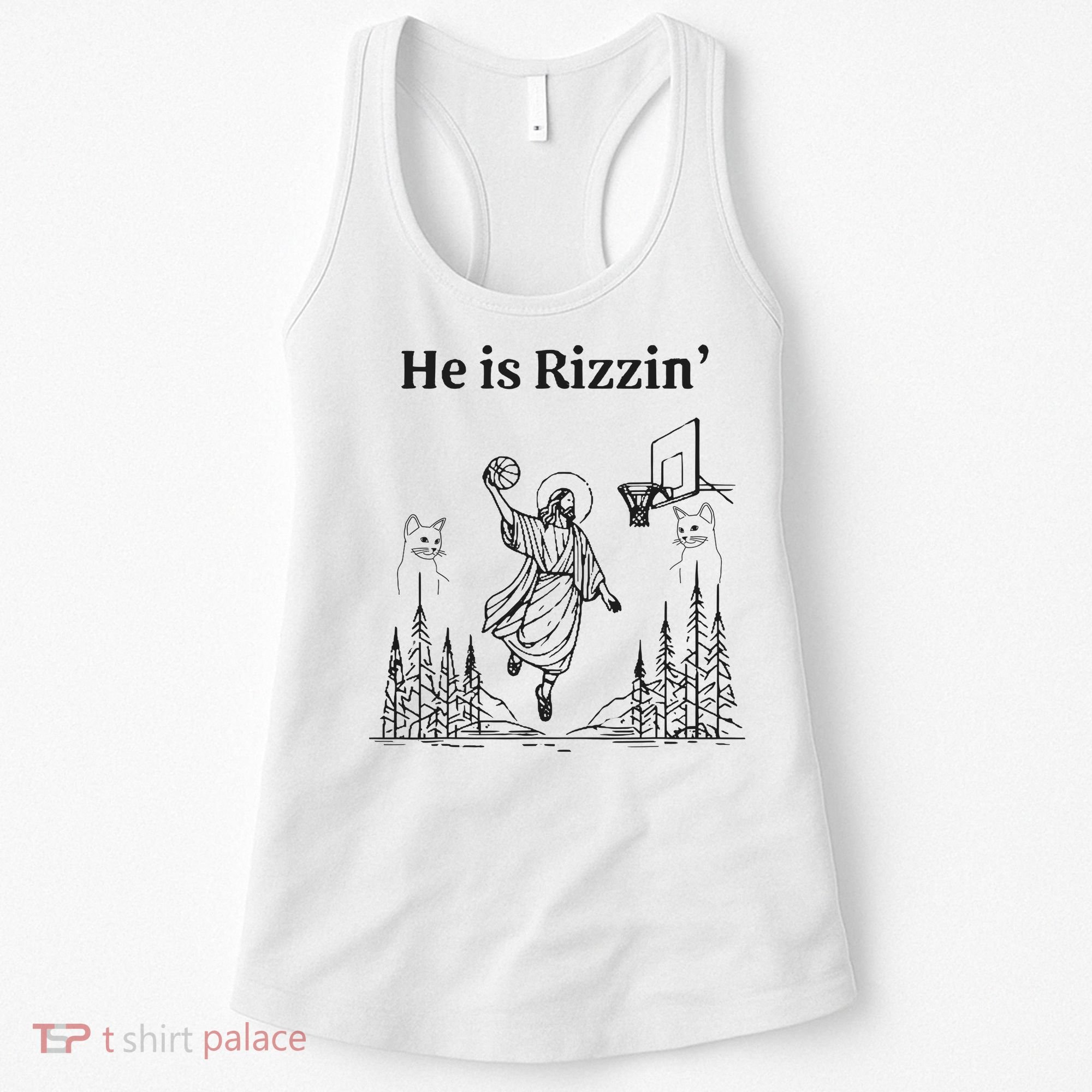 He Is Rizzin Funny Basketball Retro Christian Religious Women's Tank Top