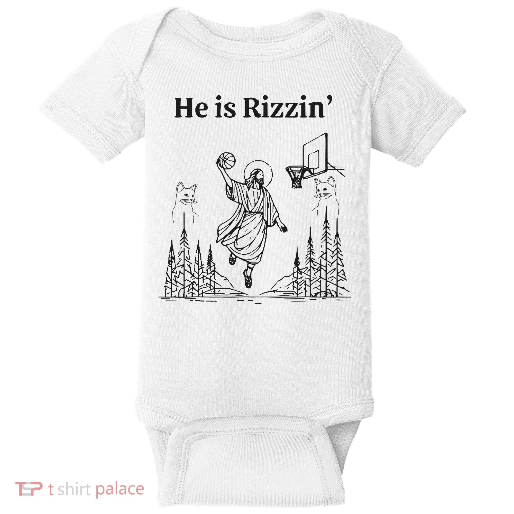 He Is Rizzin Funny Basketball Retro Christian Religious Baby Bodysuit