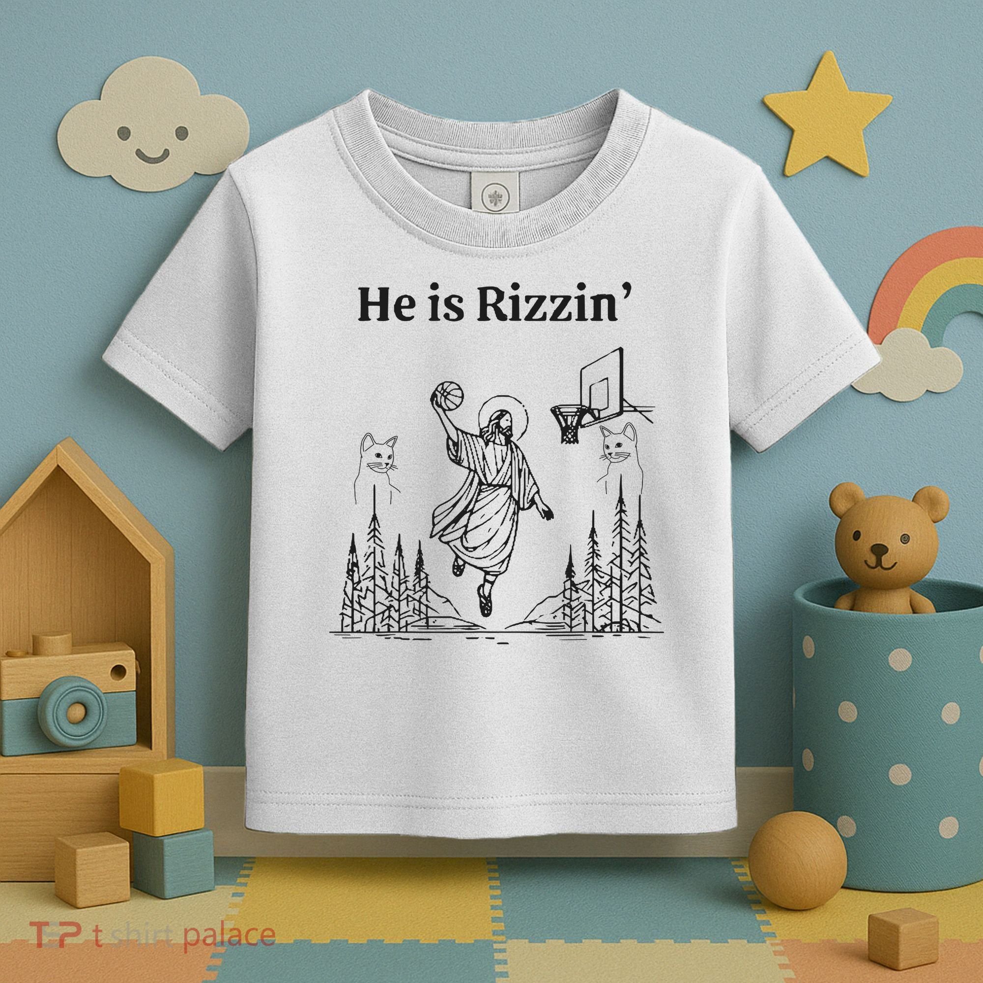 He Is Rizzin Funny Basketball Retro Christian Religious Toddler T-Shirt