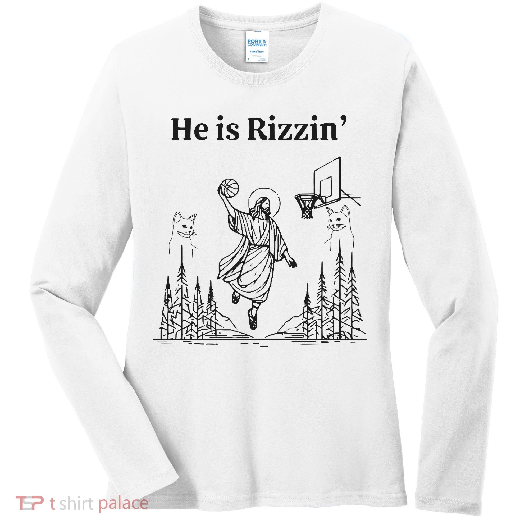 He Is Rizzin Funny Basketball Retro Christian Religious Women's Long Sleeve Shirt