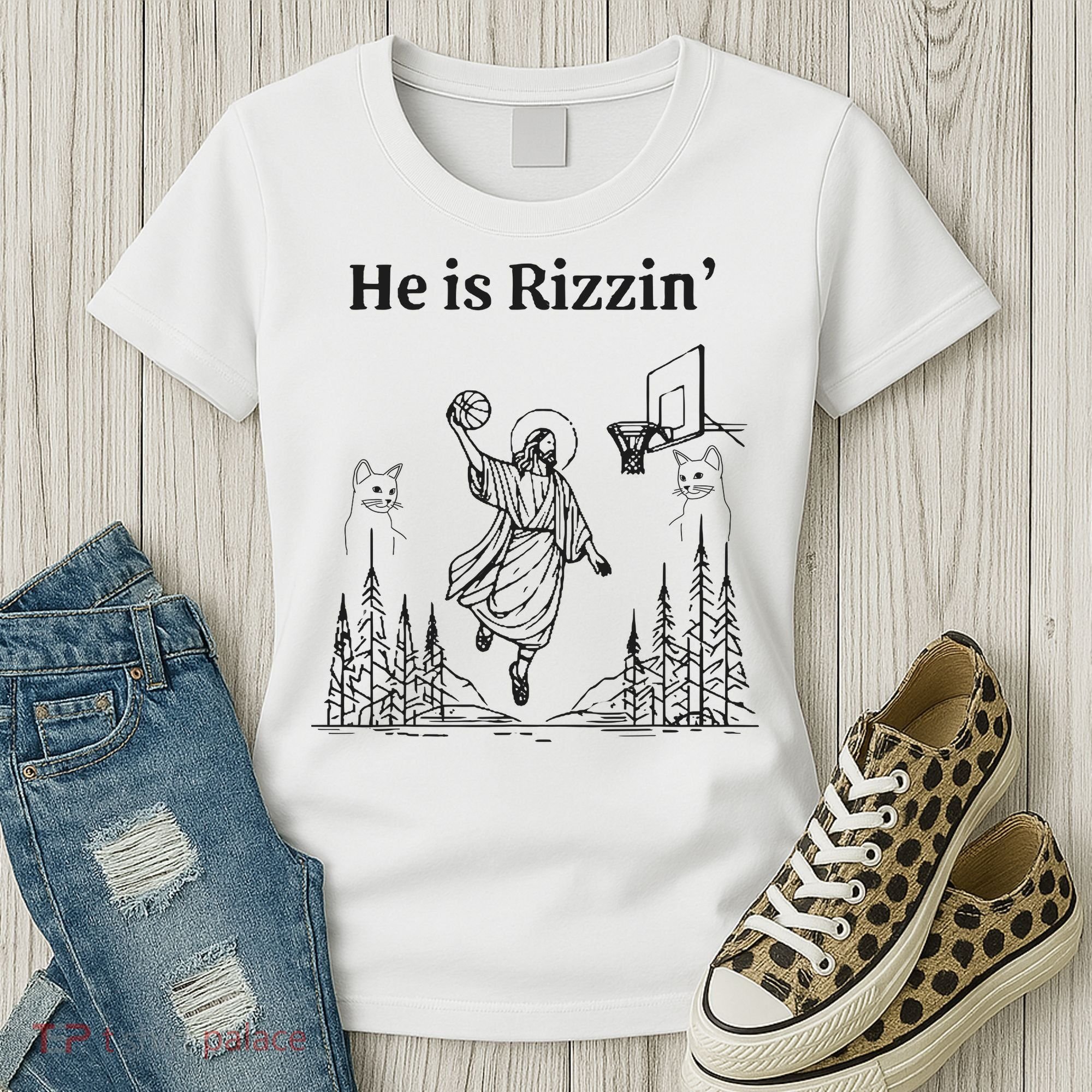 He Is Rizzin Funny Basketball Retro Christian Religious Women's T-Shirt