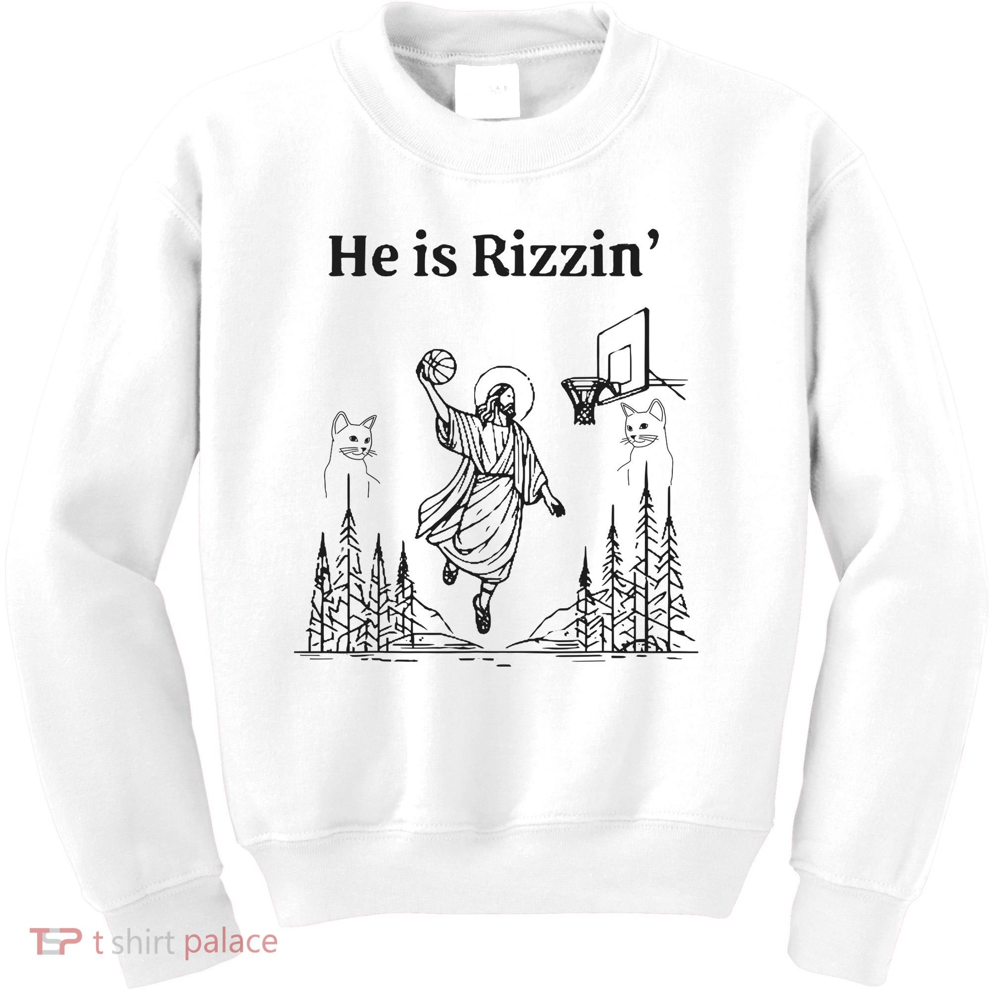 He Is Rizzin Funny Basketball Retro Christian Religious Kids Sweatshirt