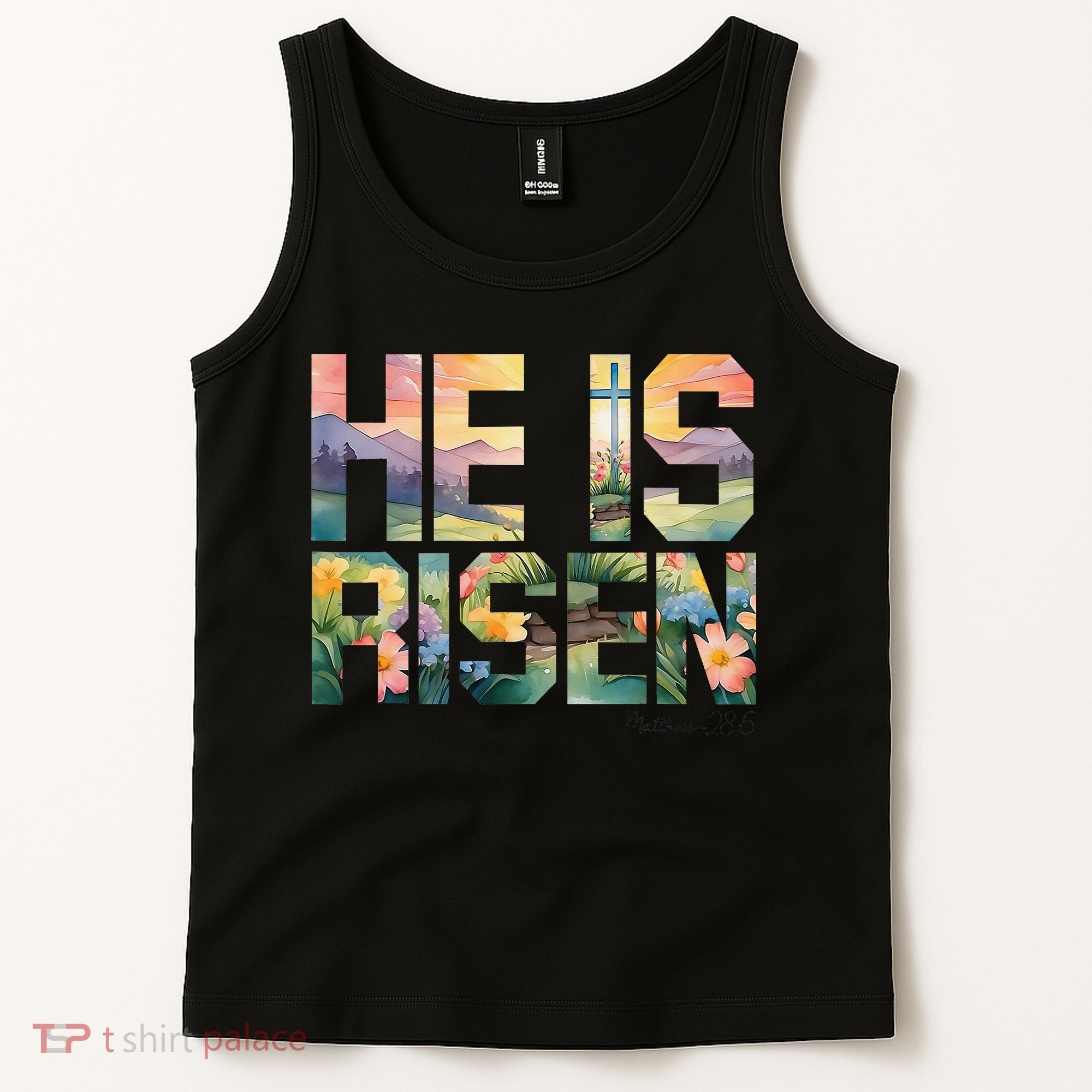 He Is Risen Christian Wildflower Happy Easter Women Tank Top