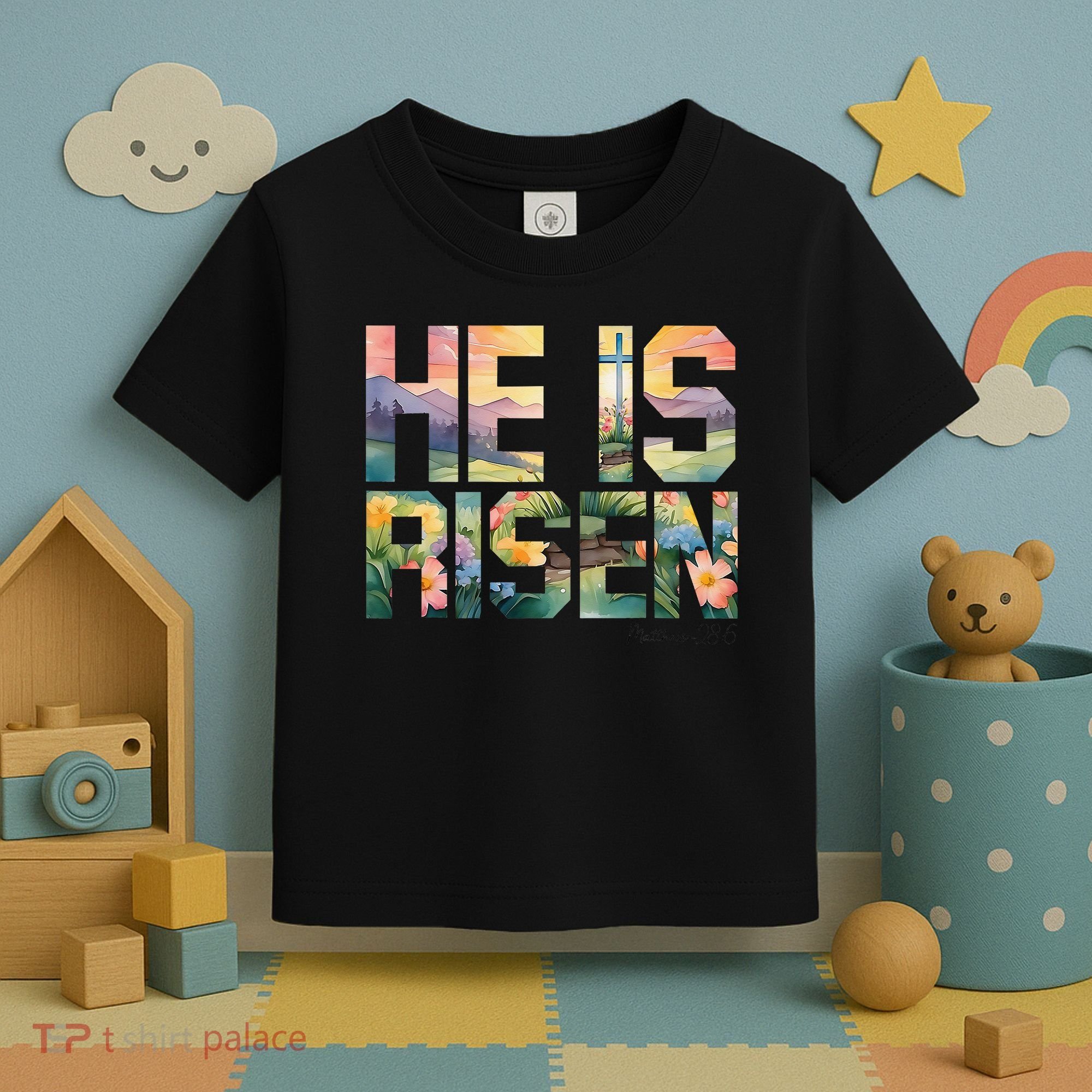 He Is Risen Christian Wildflower Happy Easter Women Toddler T-Shirt
