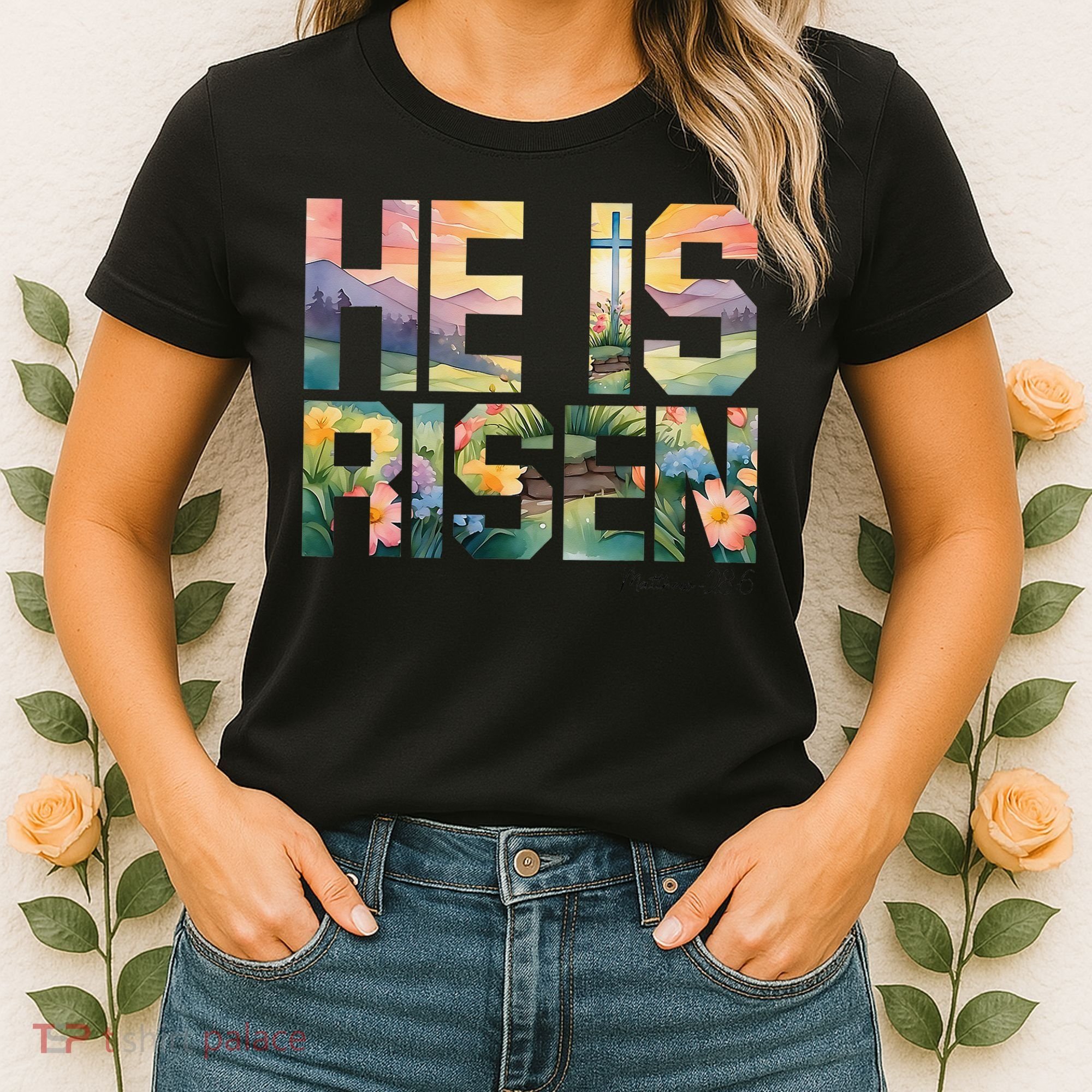 He Is Risen Christian Wildflower Happy Easter Women Women's T-Shirt