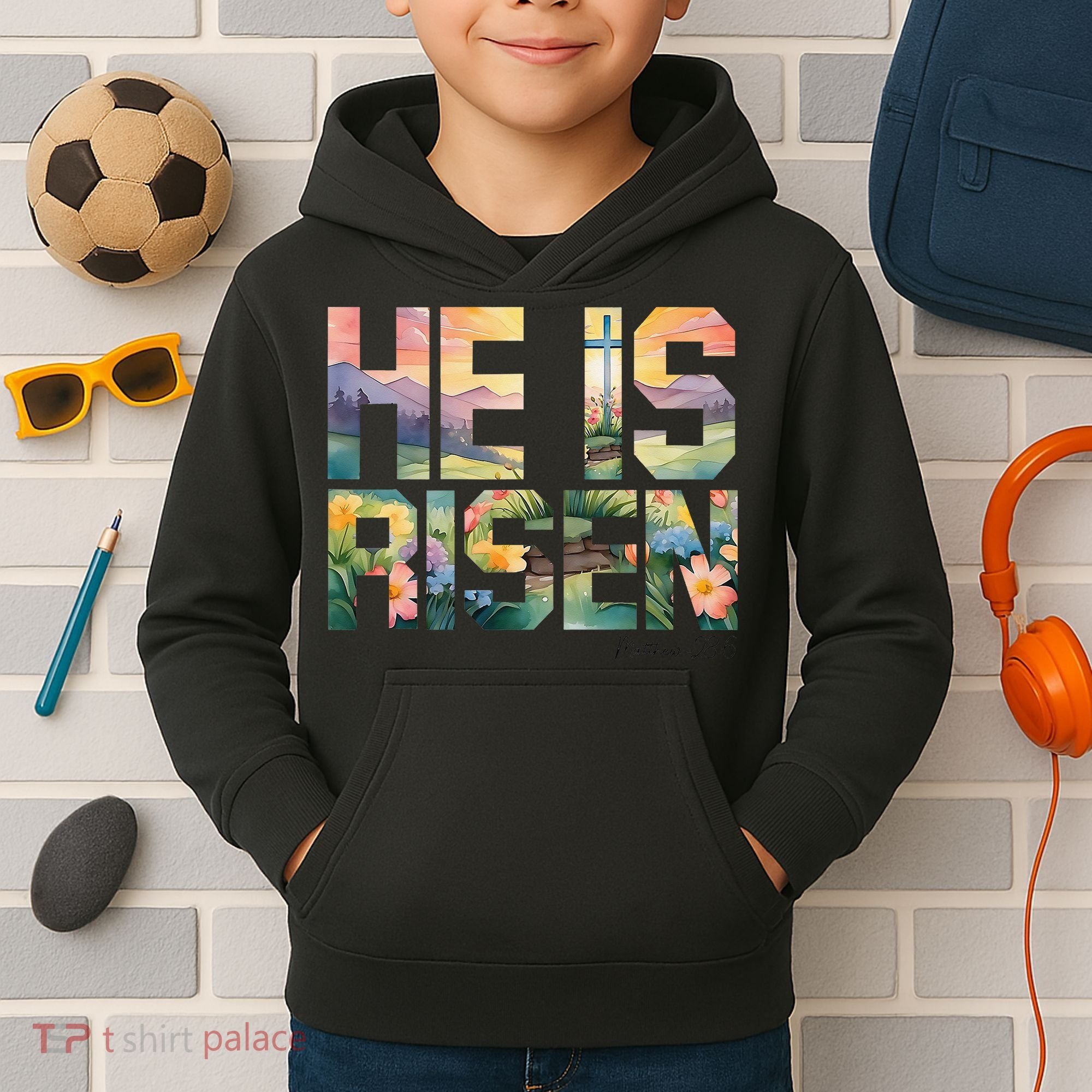 He Is Risen Christian Wildflower Happy Easter Women Kids Hoodie