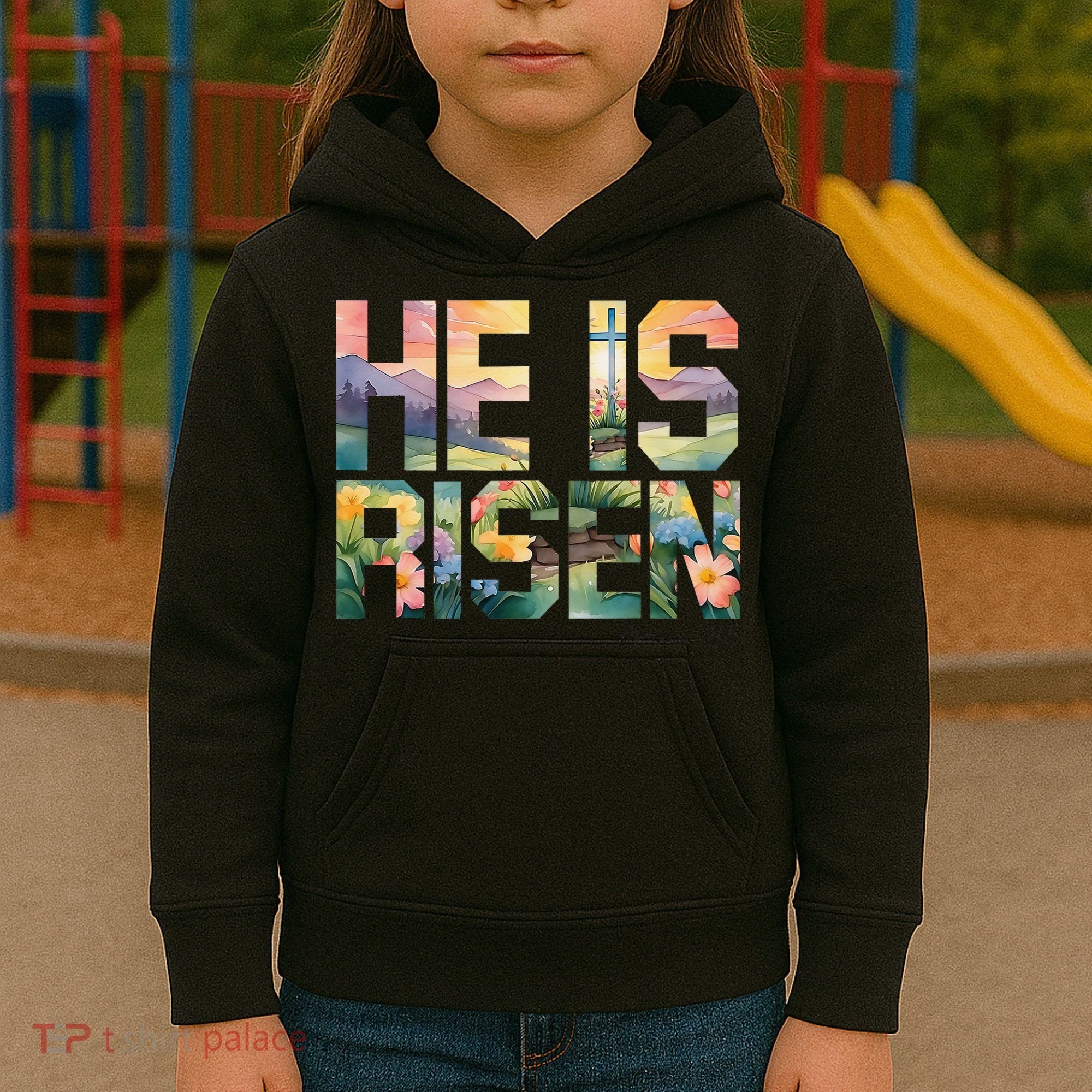 He Is Risen Christian Wildflower Happy Easter Women Kids Hoodie