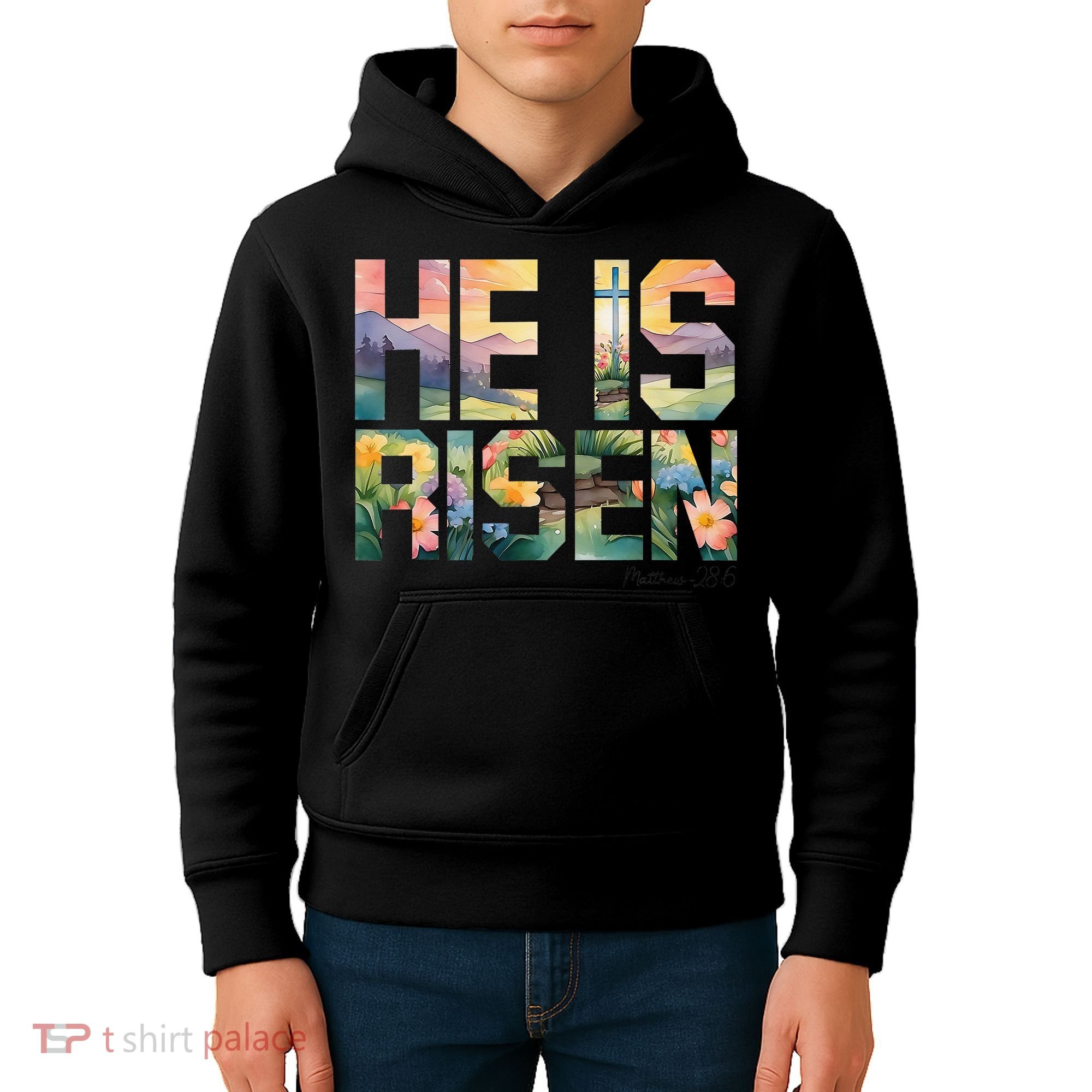 He Is Risen Christian Wildflower Happy Easter Women Kids Hoodie