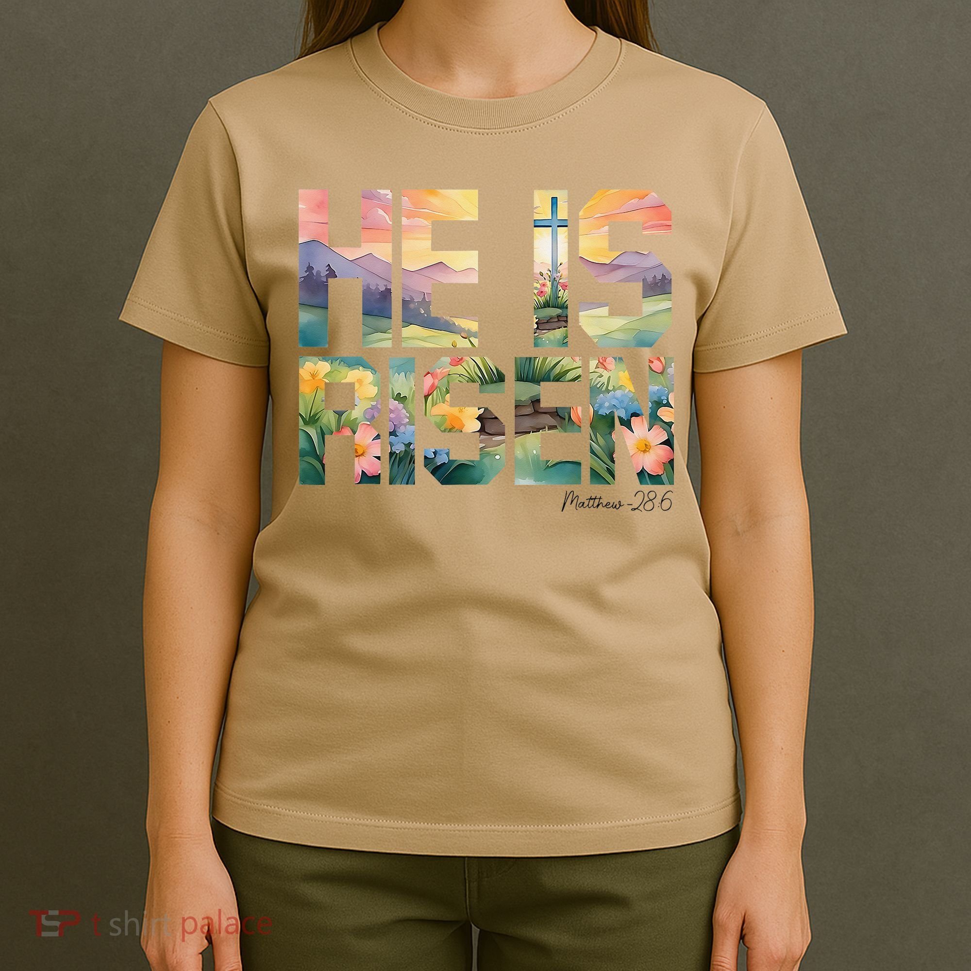 He Is Risen Christian Wildflower Happy Easter Women T-Shirt